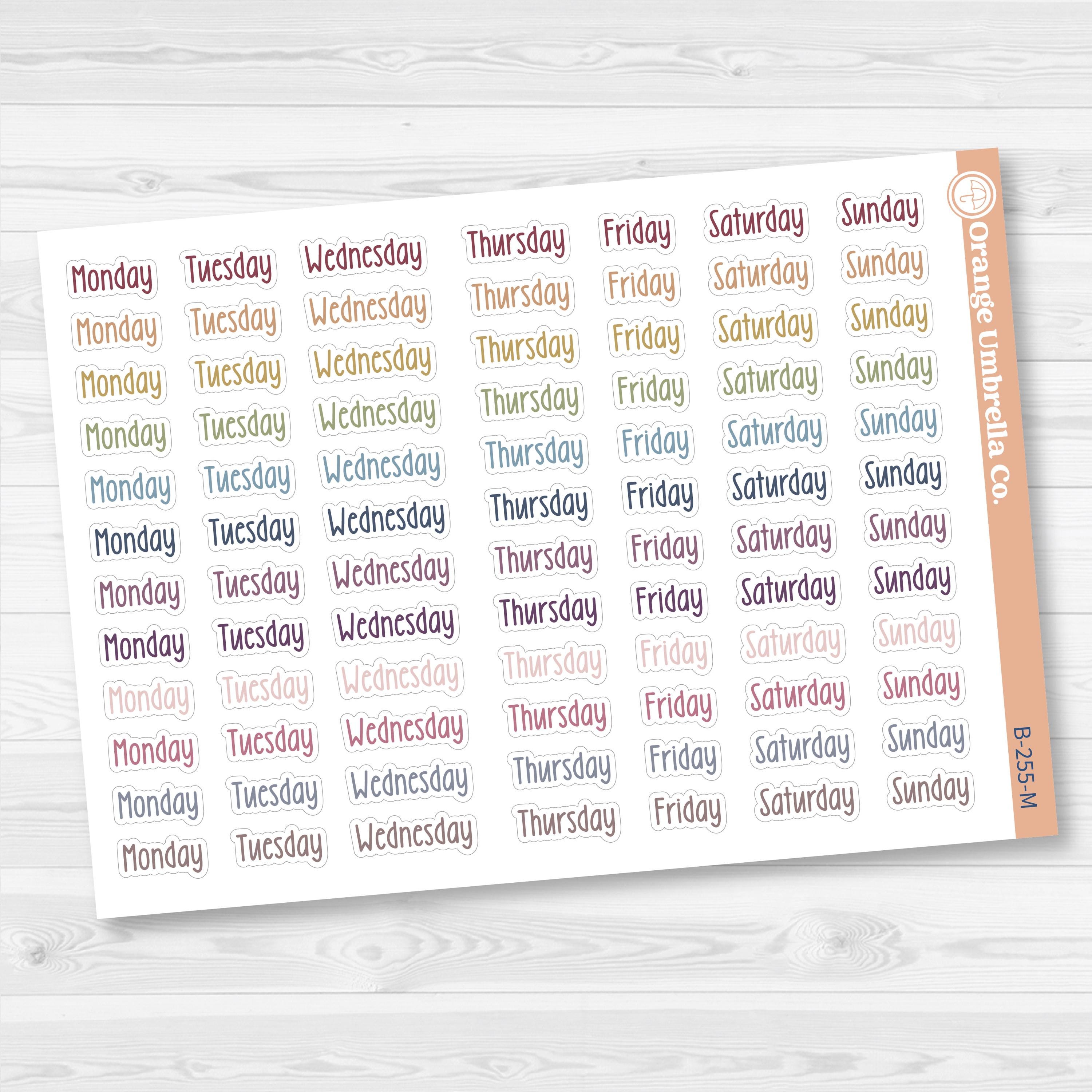Days of the Week Labels | Weekly Planner Stickers | F18 Print | B-255