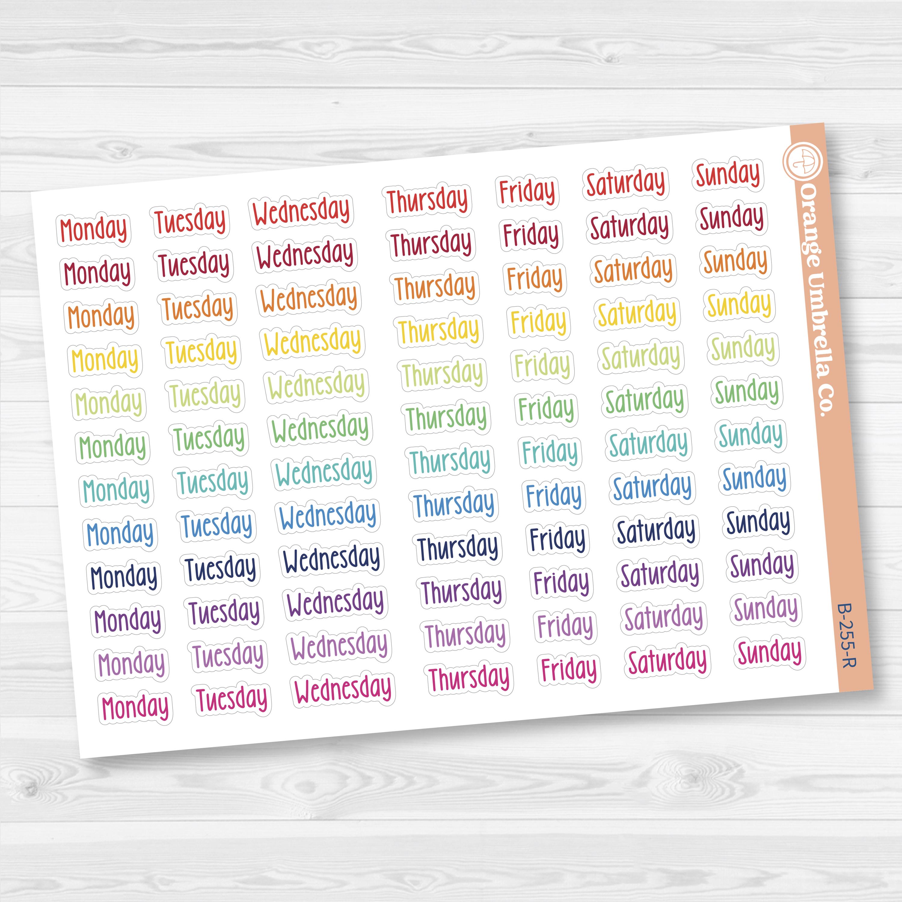 Days of the Week Labels | Weekly Planner Stickers | F18 Print | B-255