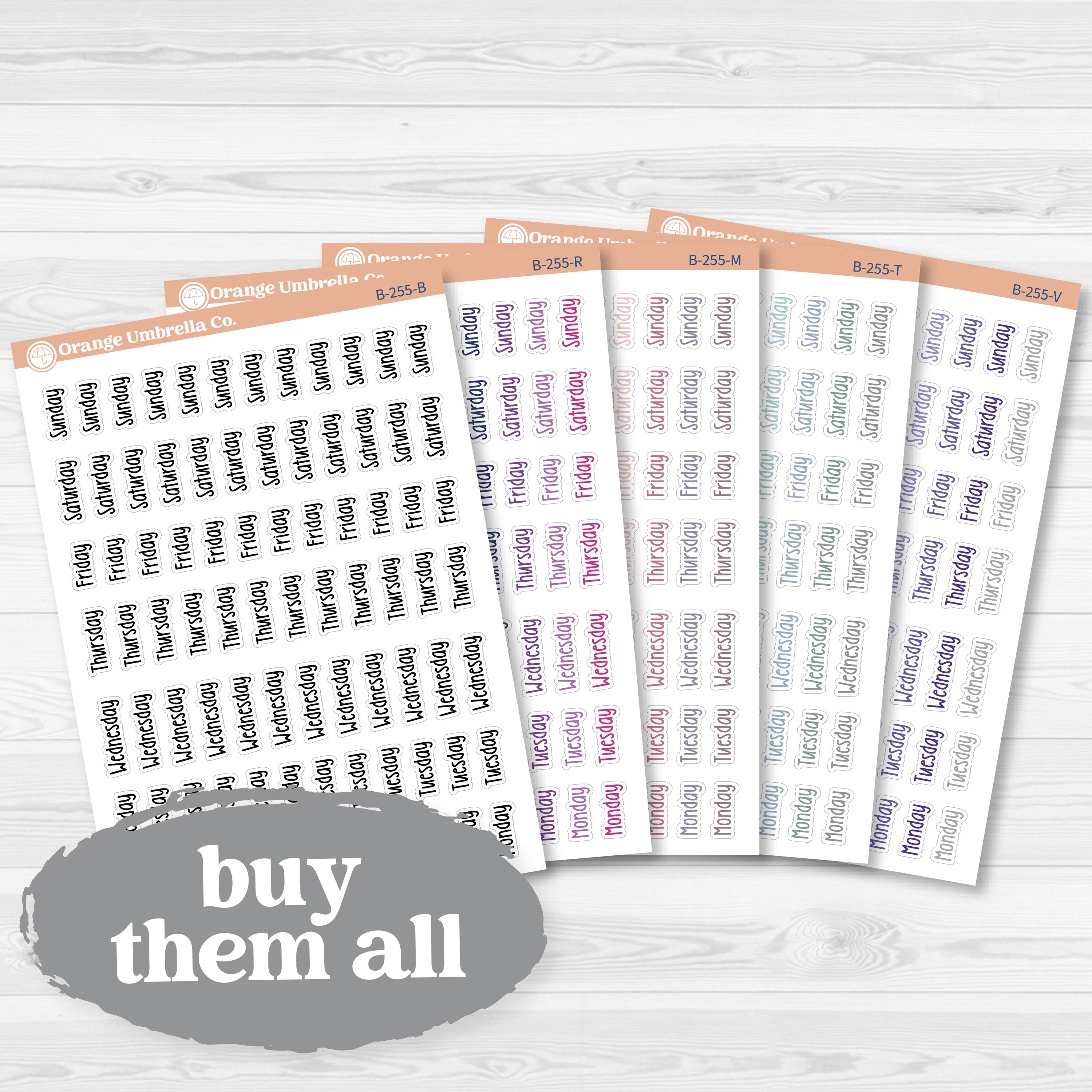 Days of the Week Labels | Weekly Planner Stickers | F18 Print | B-255