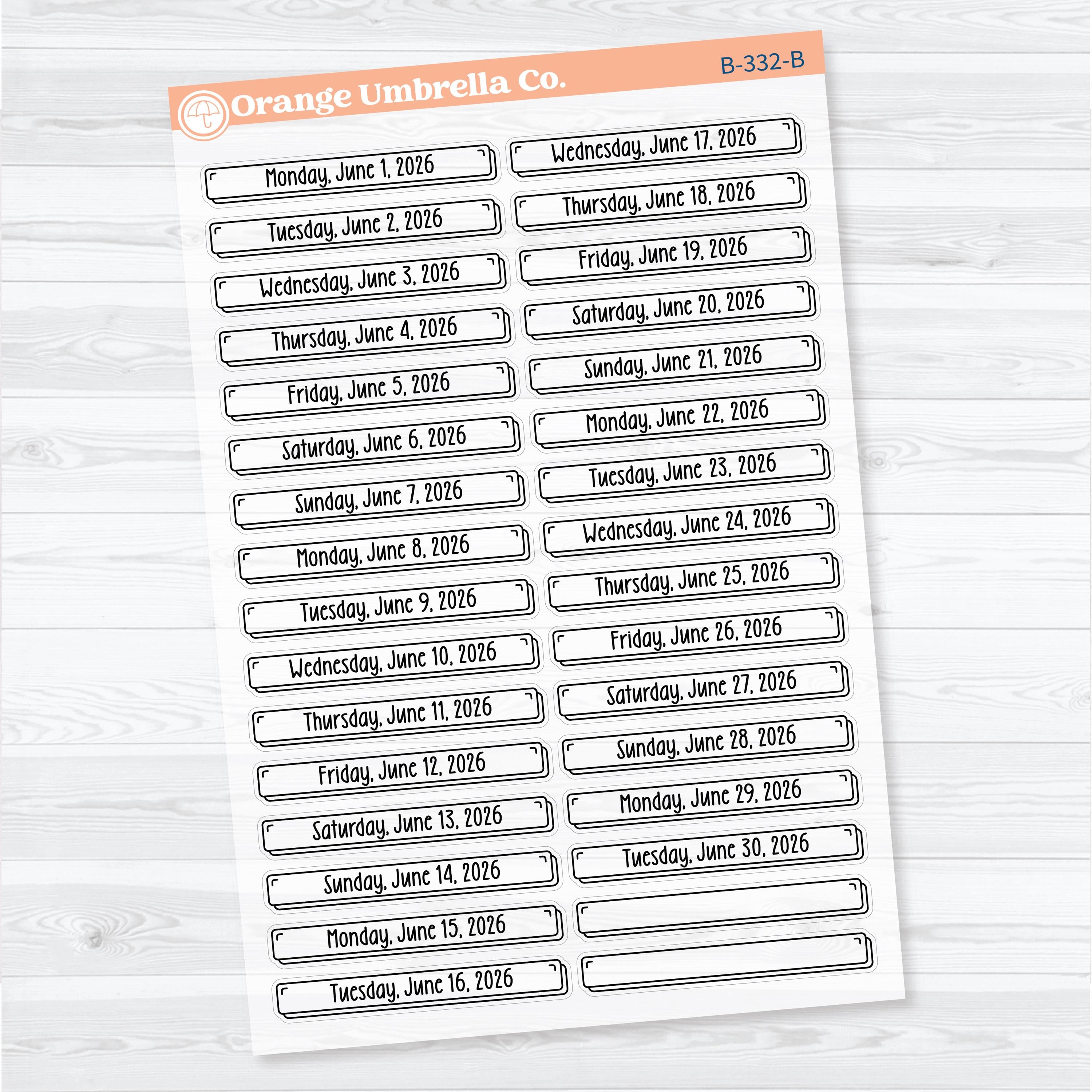 2026 Dates of the Month Labels | F18 Clear Matte Planner Stickers | January to June | B-327-332-BCM