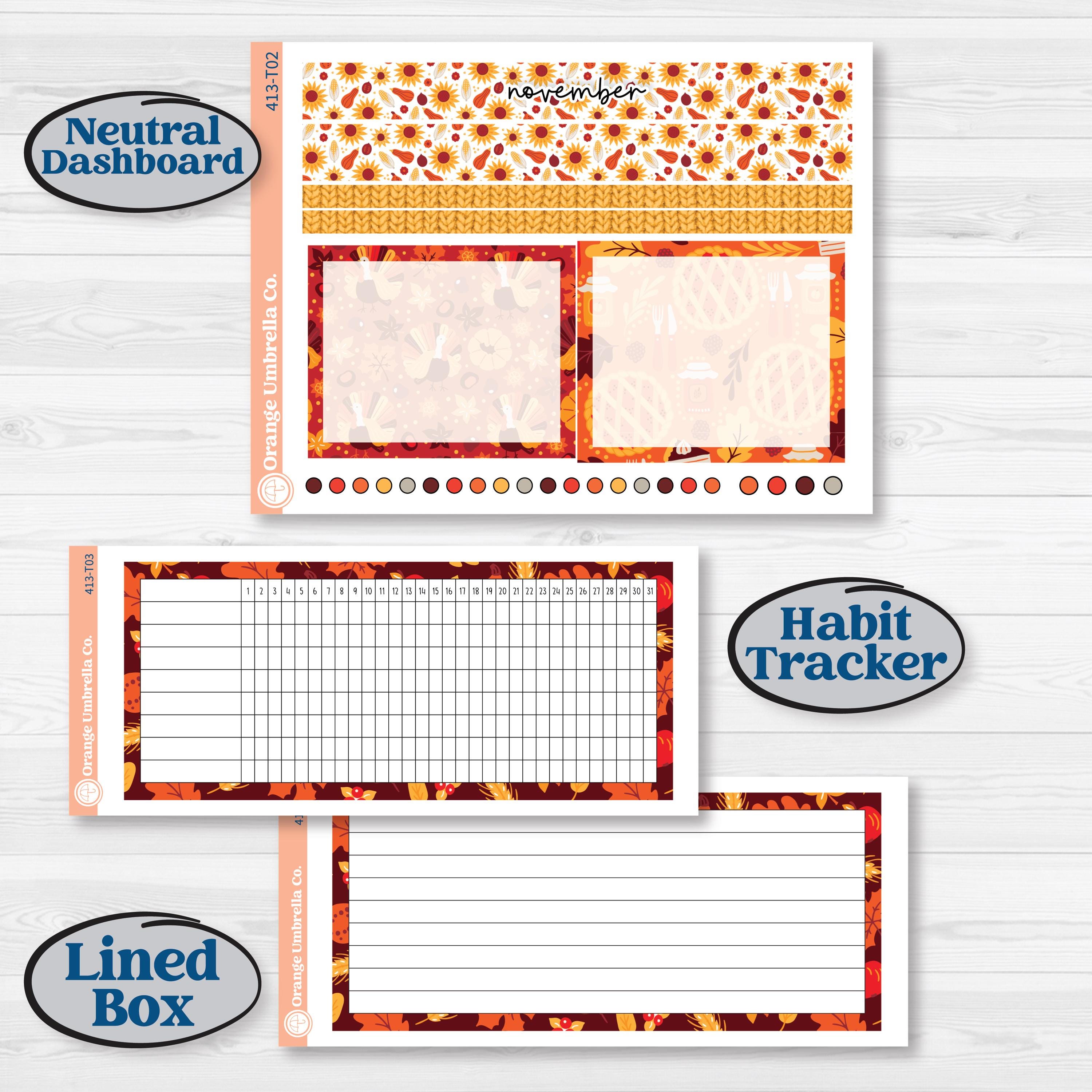 Thanksgiving Autumn Kit | 7x9 Plum Monthly & Dashboard Planner Kit Stickers | Gobble | KIT-413-T