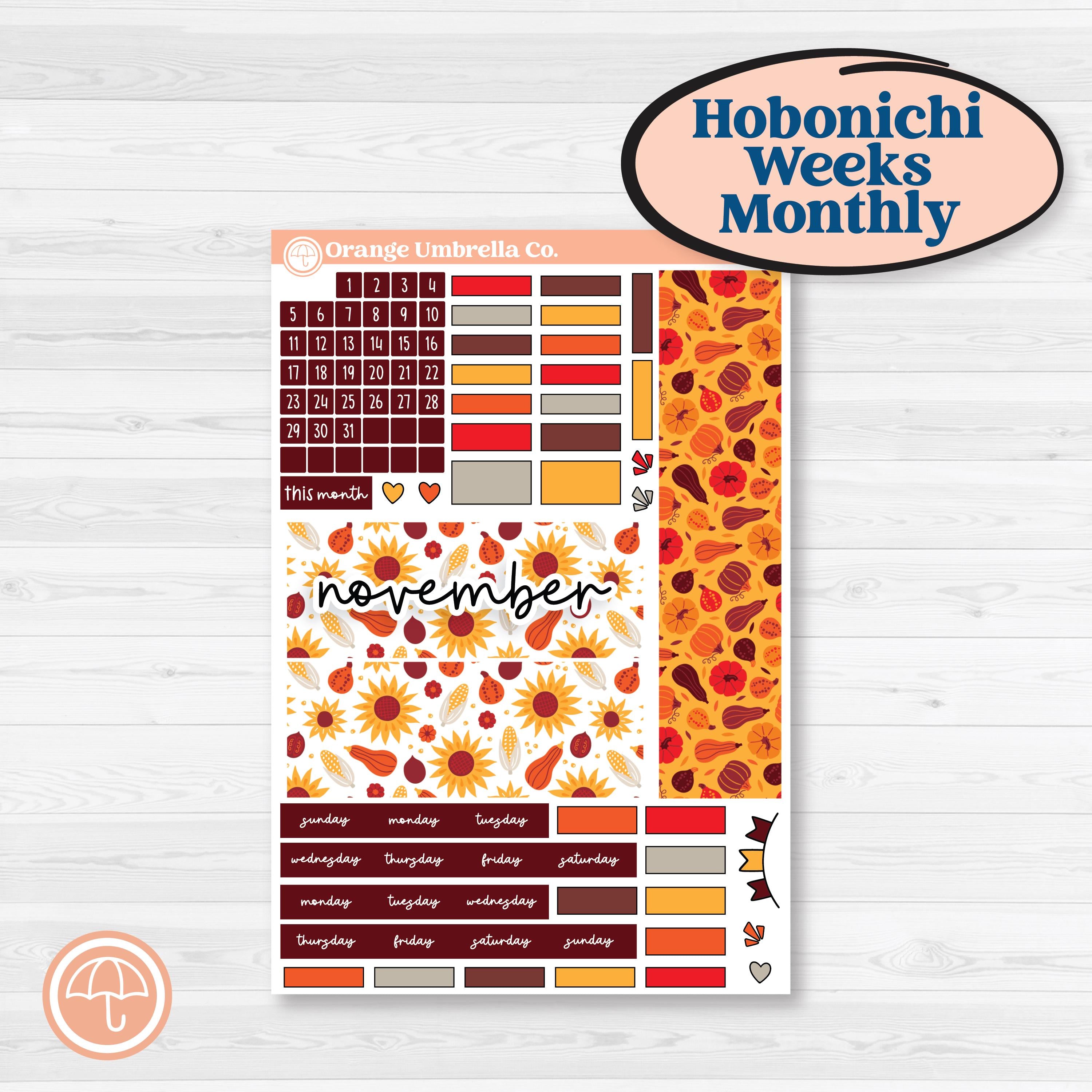 Thanksgiving Autumn Kit | Hobonichi Weeks Monthly Planner Kit Stickers