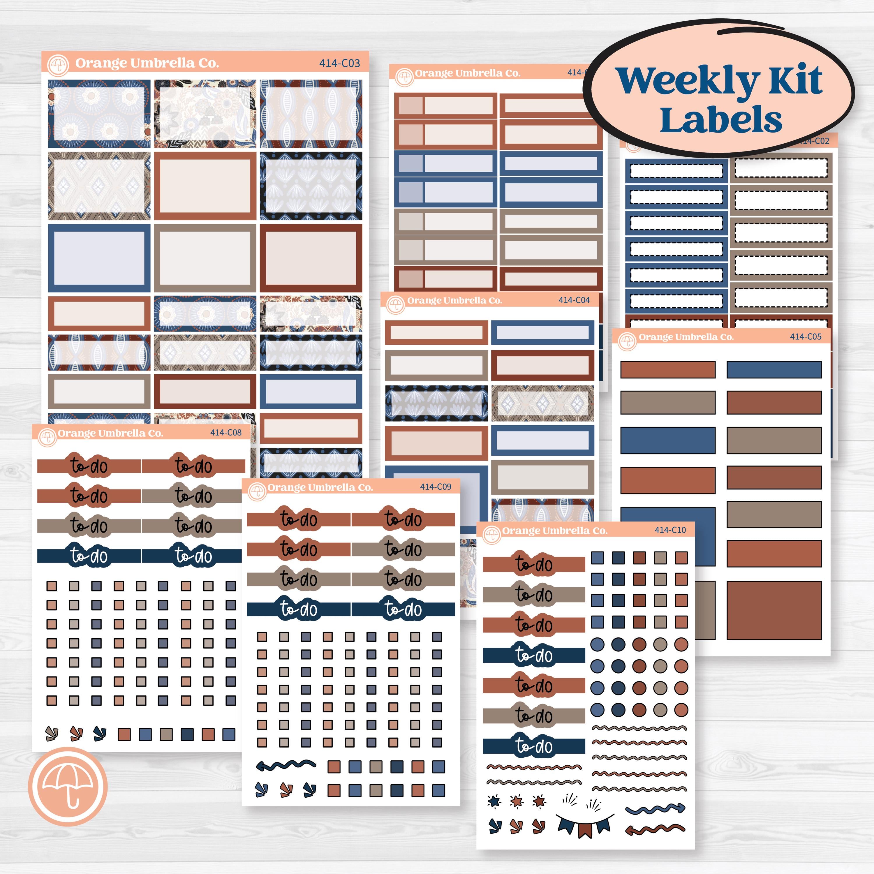 Patterned Boho Sticker Kit | Weekly Add-On Labels Planner Kit Stickers | Katie | KIT-414-C