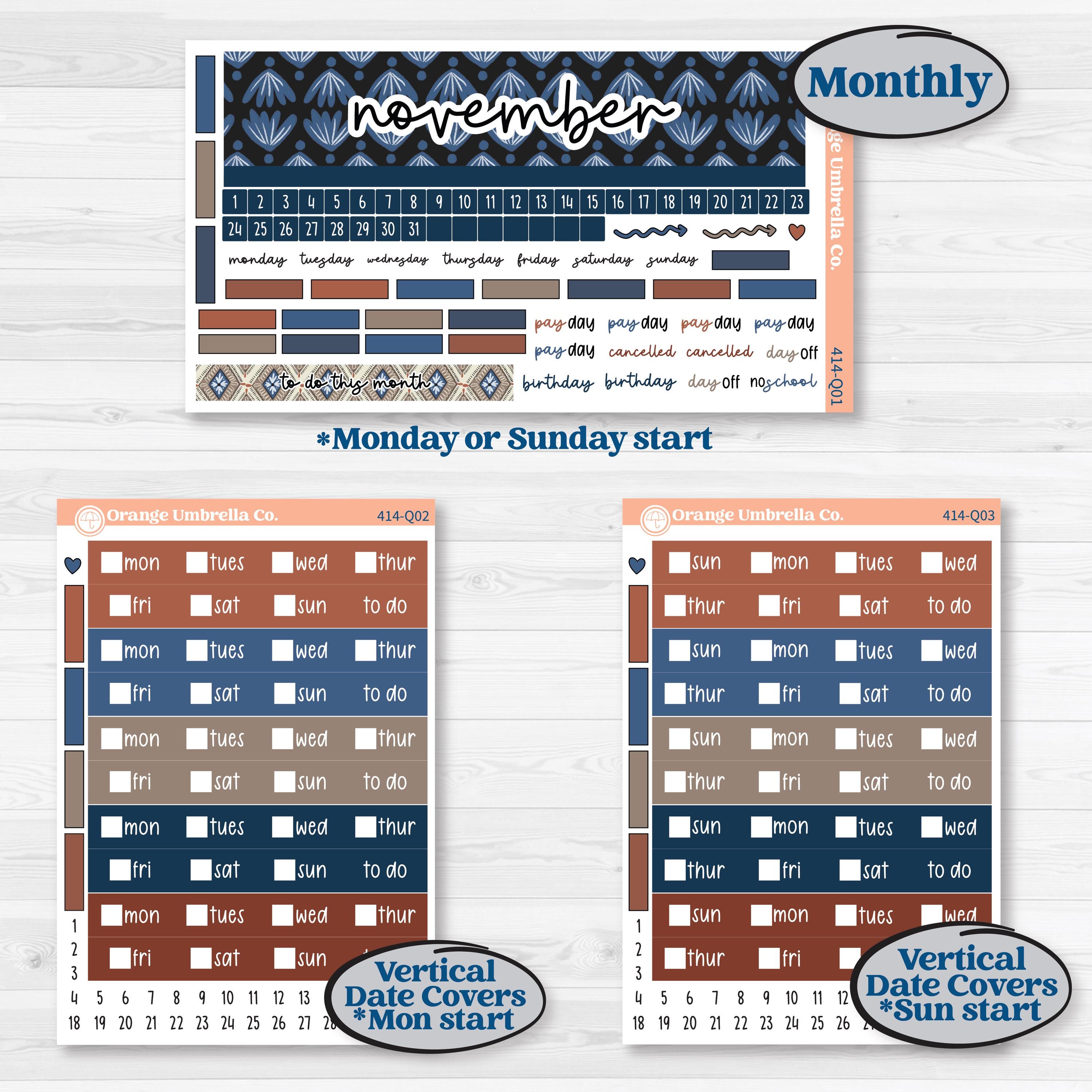 Patterned Boho Sticker Kit | Laurel Denise Standard Vertical & Horizontal Planner Kit Stickers | Katie | KIT-414-Q