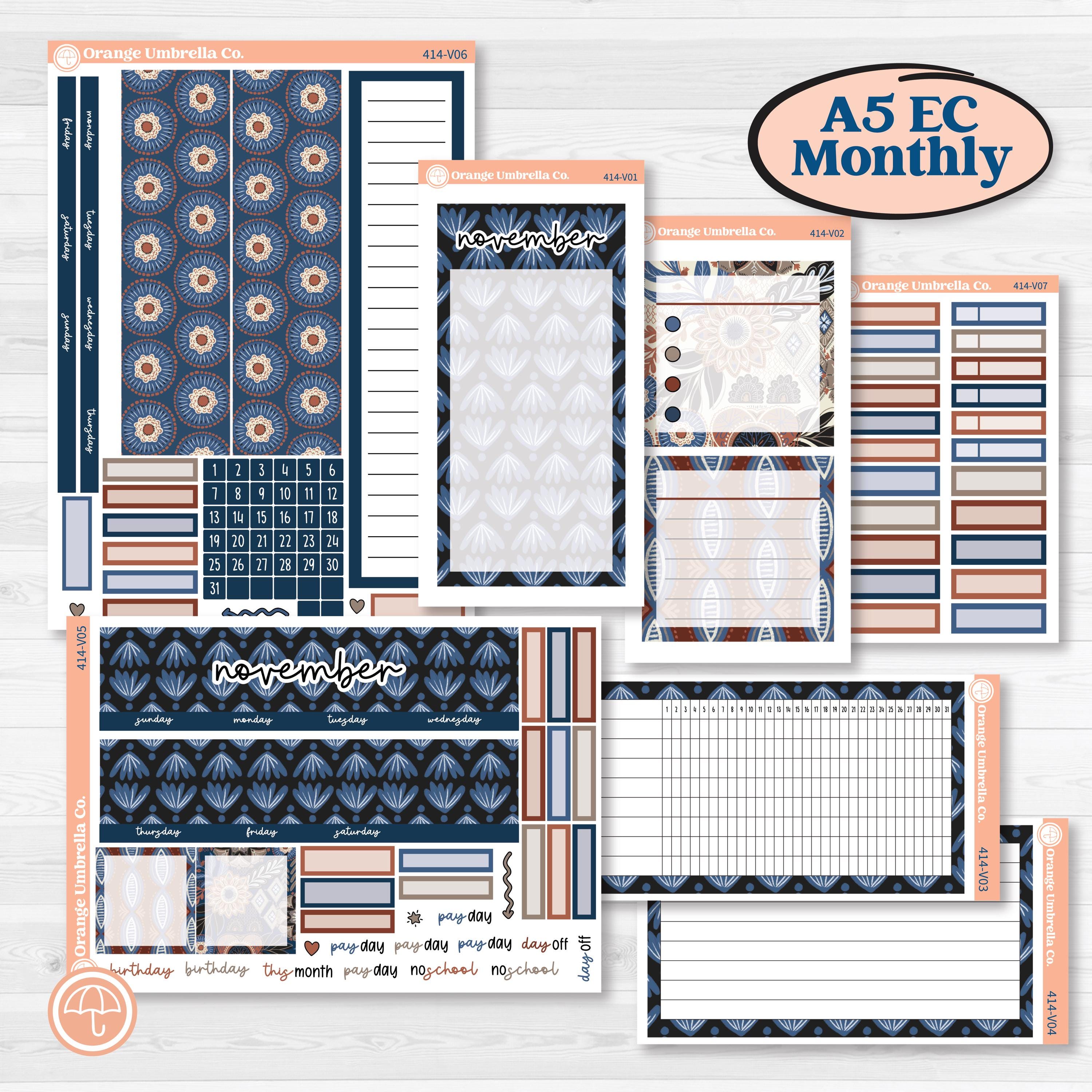 Patterned Boho Sticker Kit | A5 Erin Condren Monthly & Dashboard Sticker Kit | 2024-2025 Planners | Katie | KIT-414-V