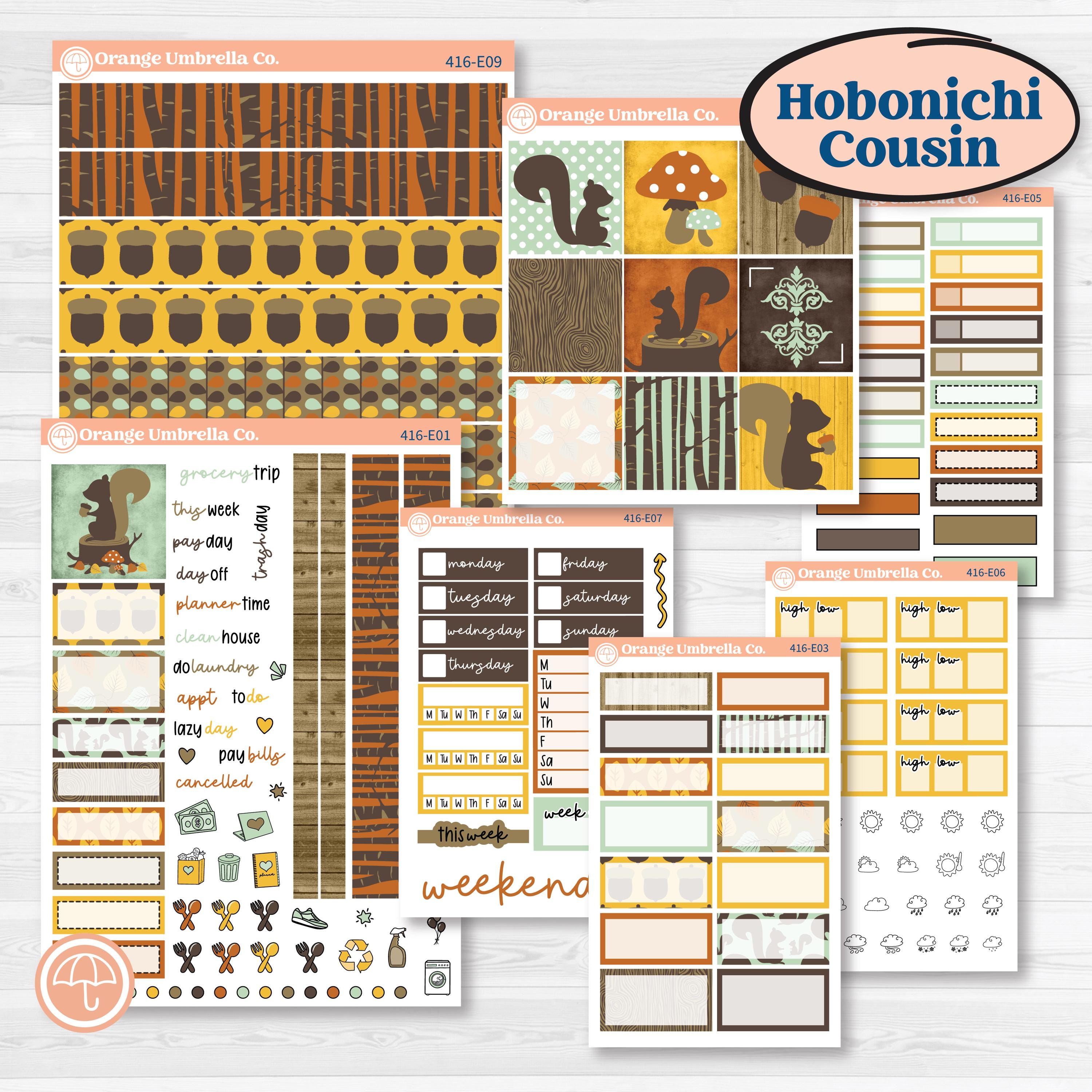Woodland Cottage Core Stickers | Hobonichi Cousin Weekly & Daily Planner Kit Stickers | Birch Grove | KIT-416-E