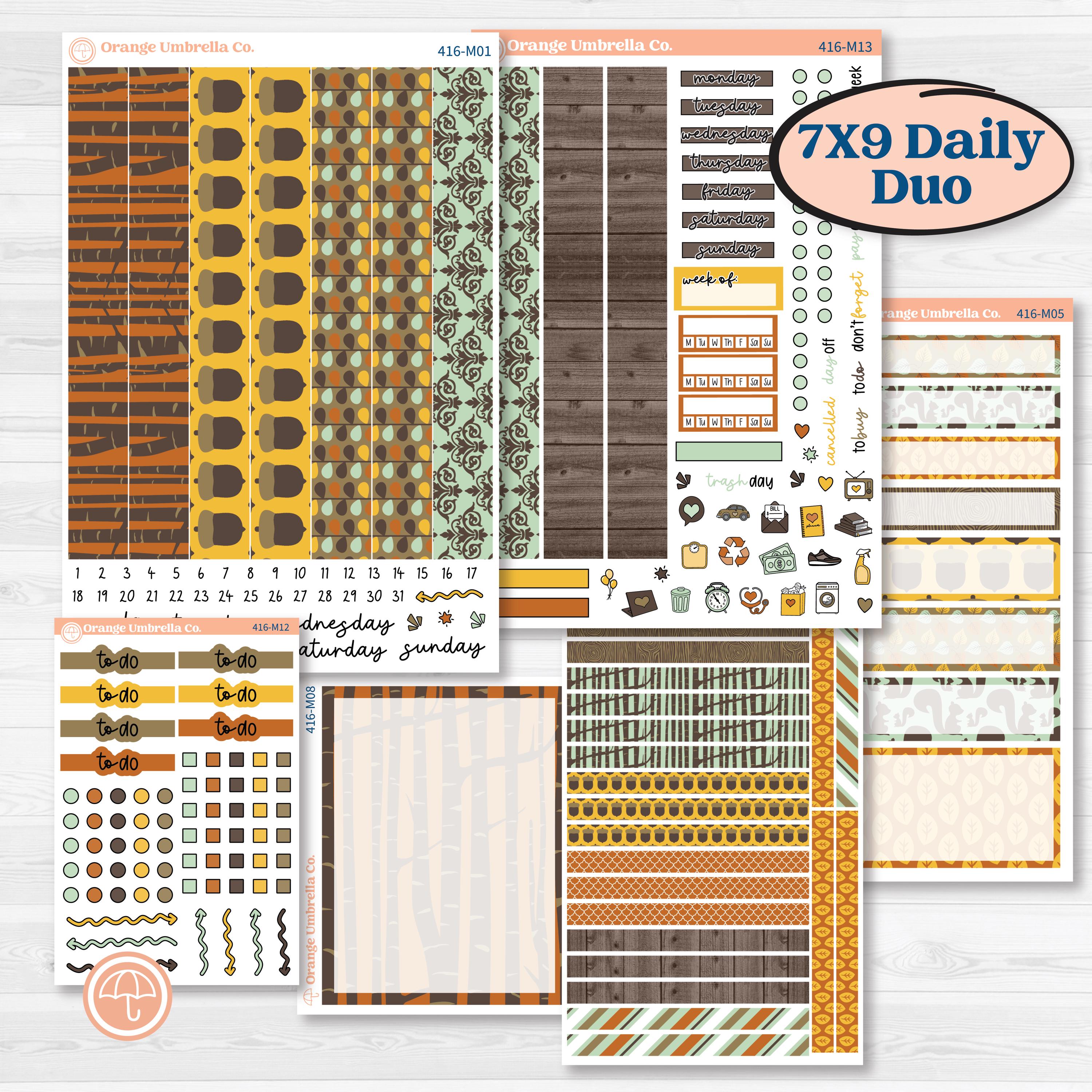 Woodland Cottage Core Stickers | 7x9 Erin Condren Daily Duo Planner Kit Stickers | Birch Grove | KIT-416-M