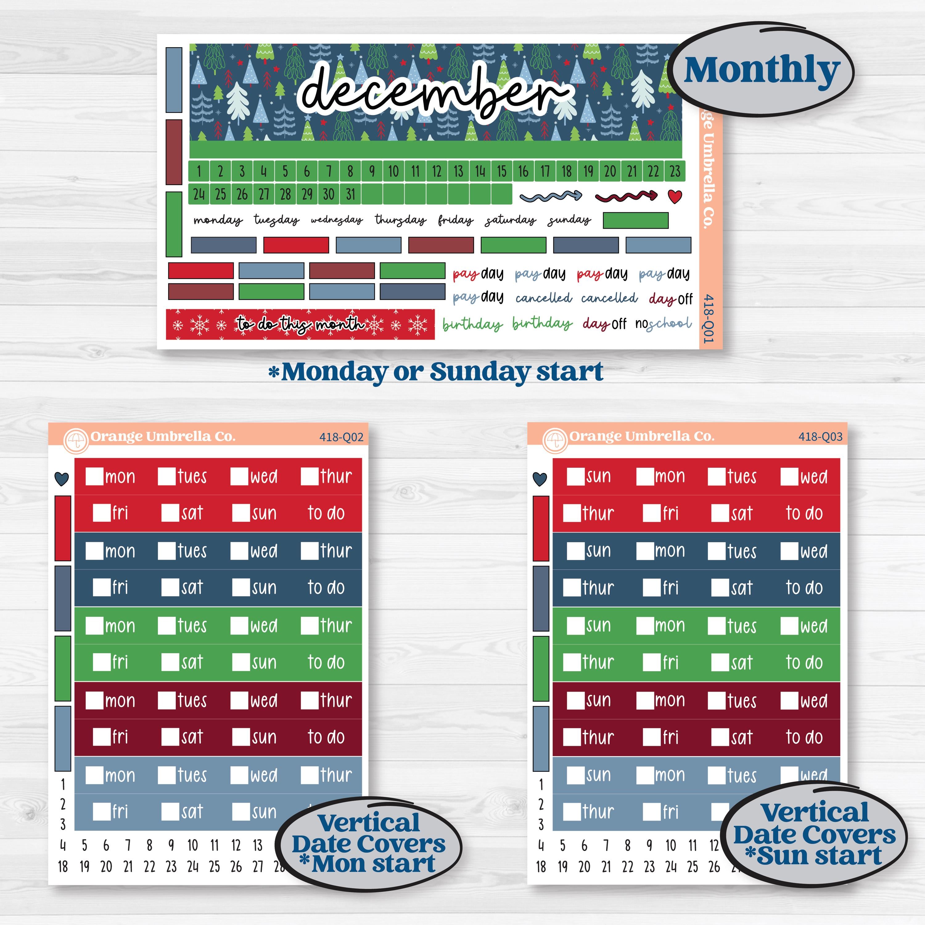 Playful Winter Kit | Laurel Denise Standard Vertical & Horizontal Planner Kit Stickers | Jingle | KIT-418-Q