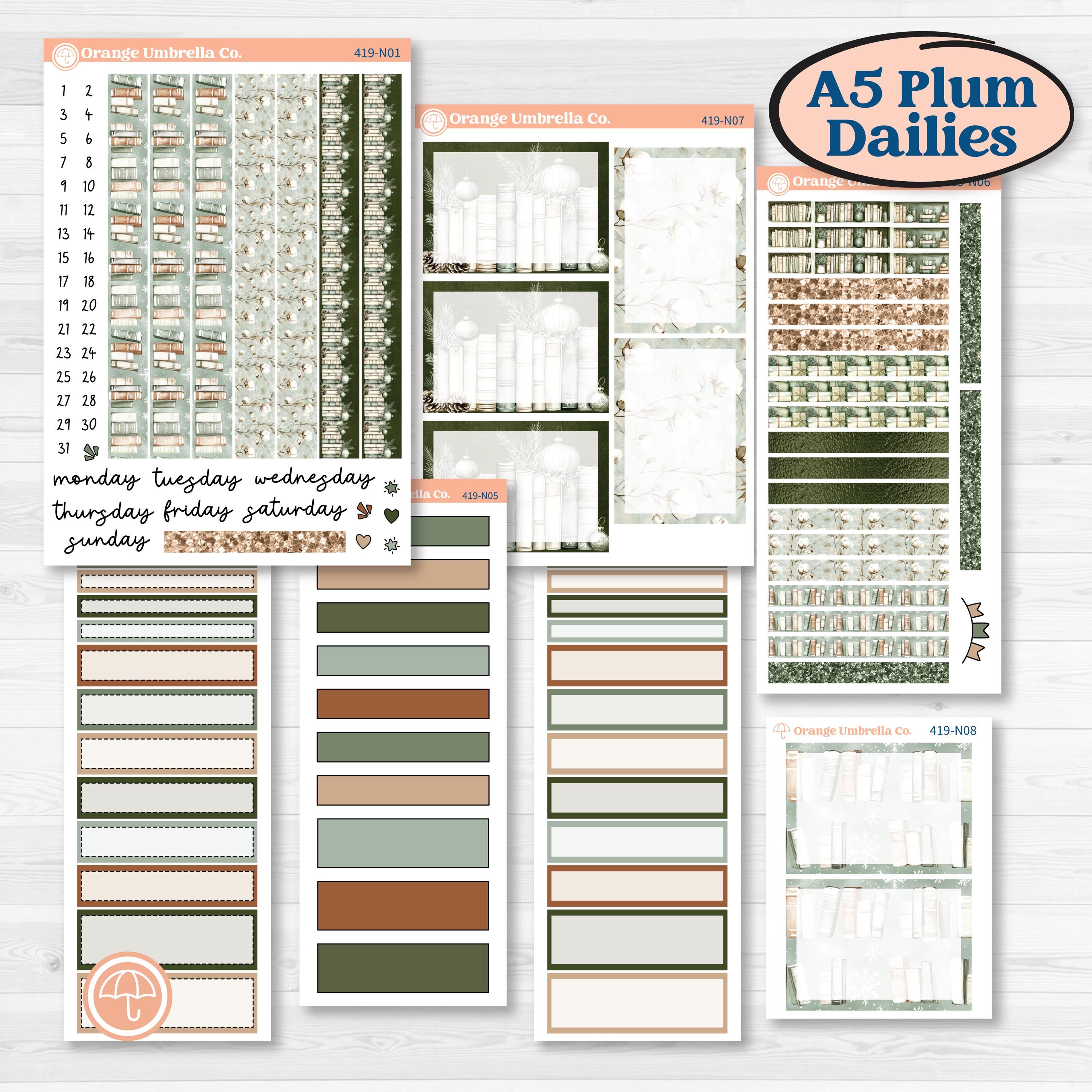 Classic Christmas Reading Kit | A5 Plum Daily Planner Kit Stickers | All Aglow | KIT-419-N