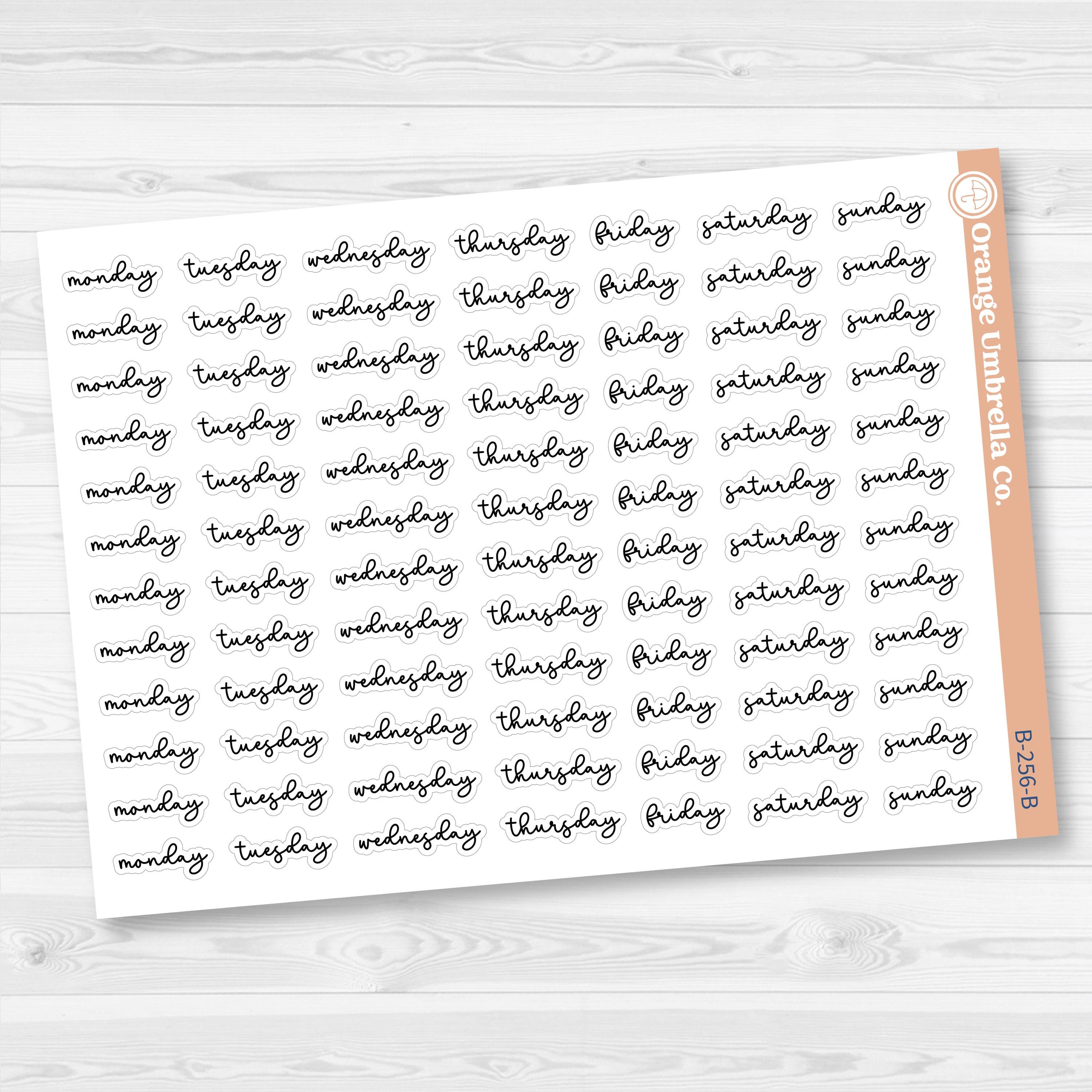 Days of the Week Labels | Weekly Planner Stickers | F18 Script | B-256