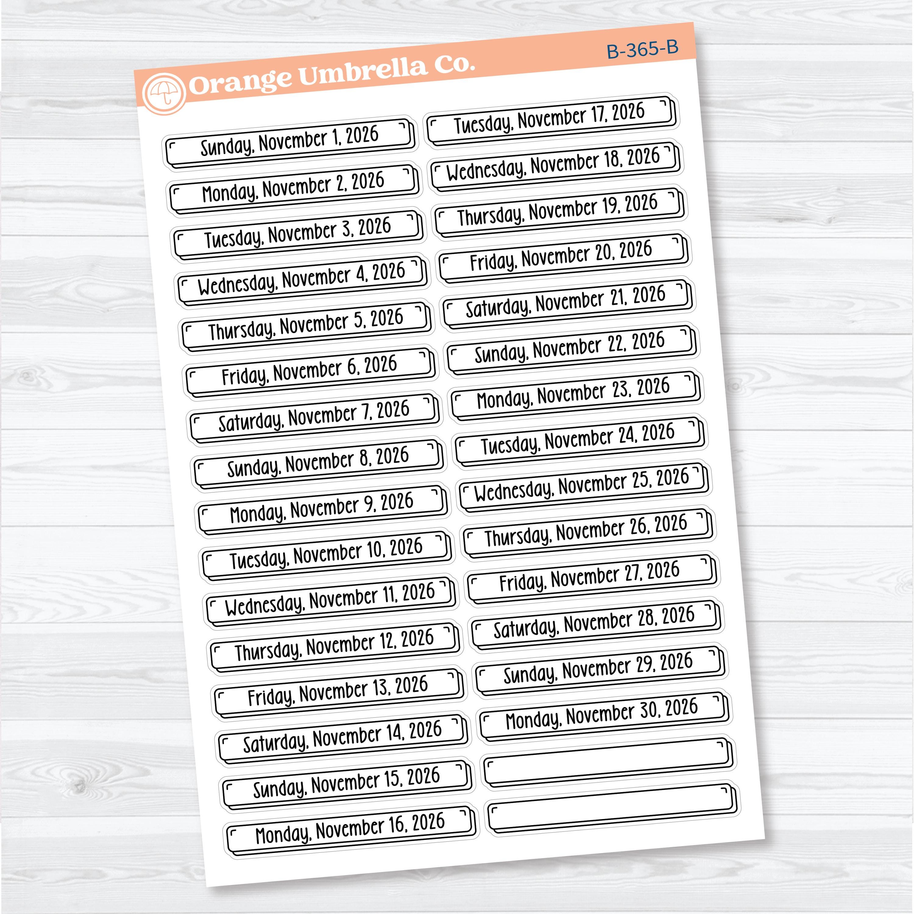 2026 Dates of the Month Labels | F18 Planner Stickers | July–December | B-361-366-B