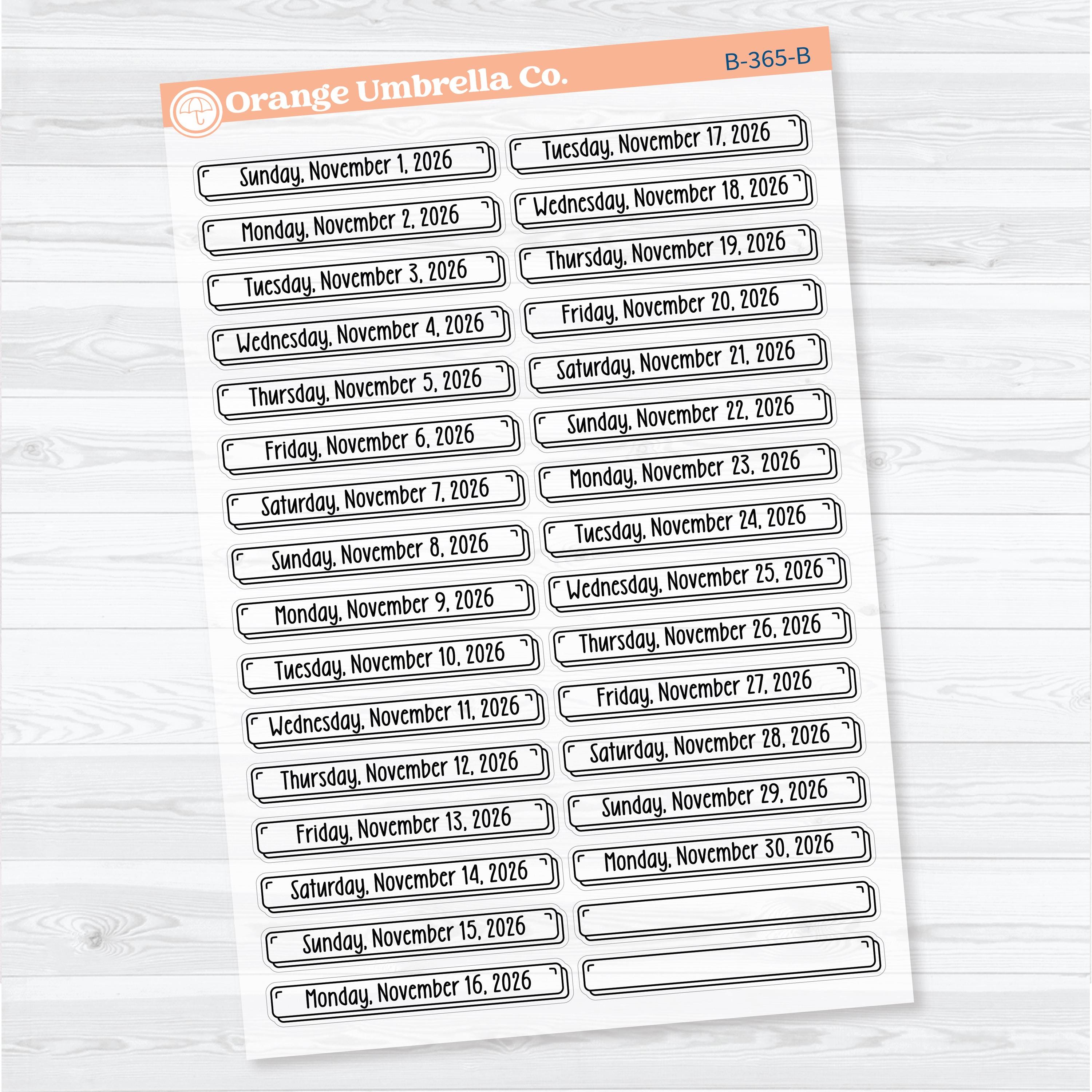 2026 Dates of the Month Labels | Clear Matte F18 Planner Stickers | July–December | B-361-366-BCM
