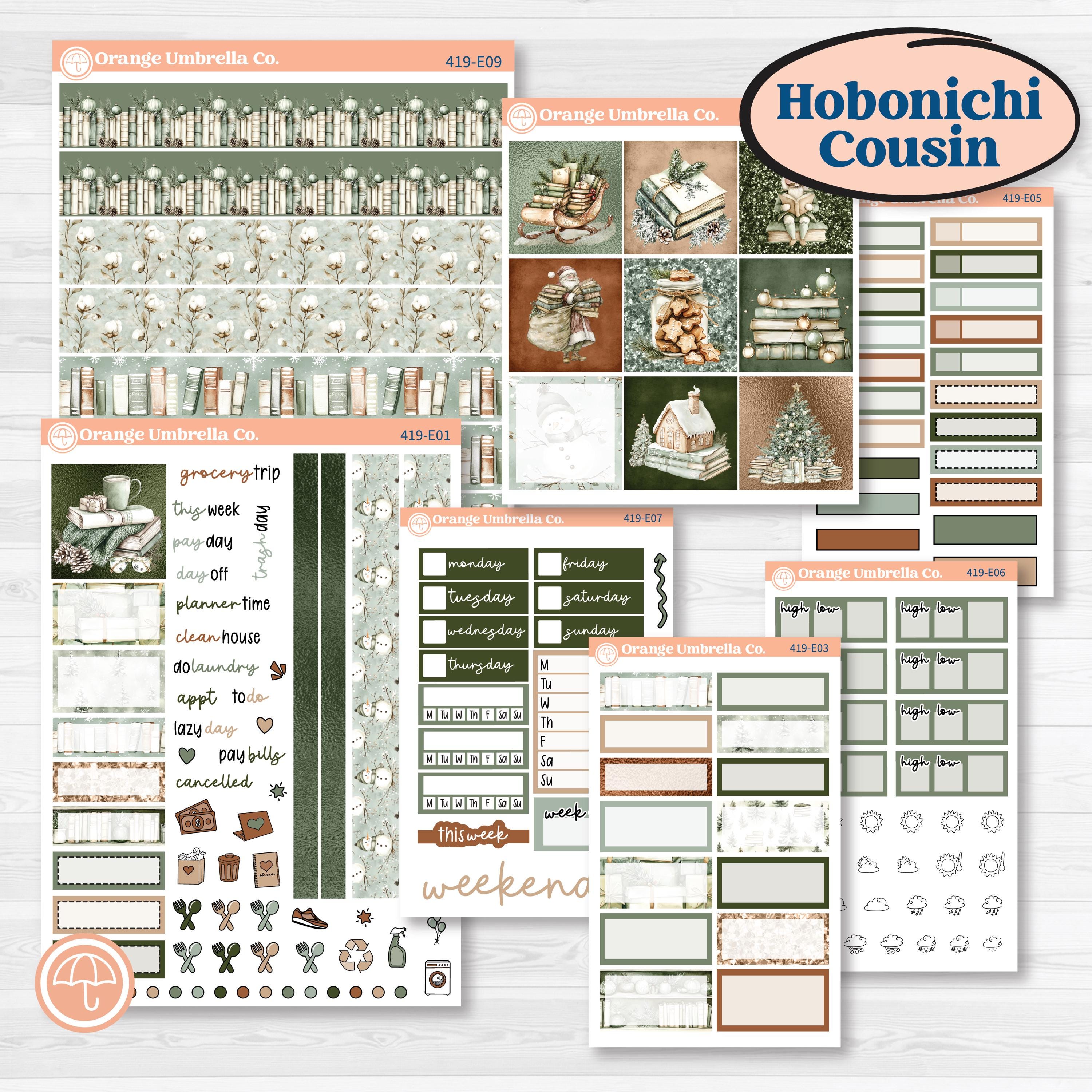 Classic Christmas Reading Kit | Hobonichi Cousin Weekly & Daily Planner Kit Stickers | All Aglow | KIT-419-E