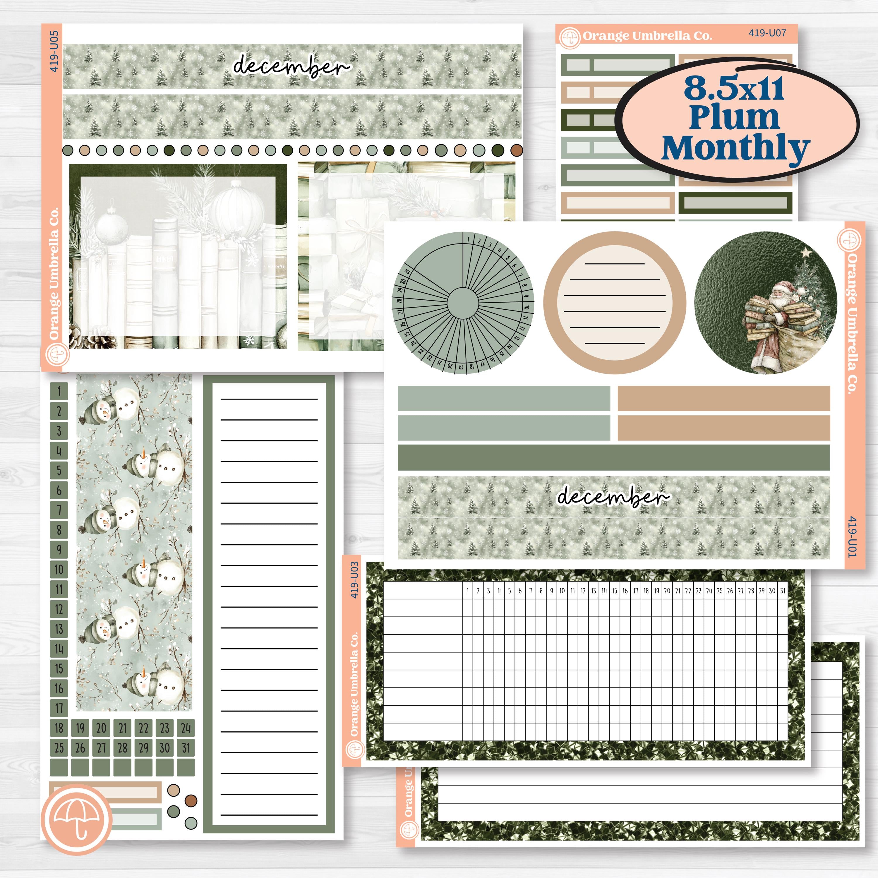 Classic Christmas Reading Kit | 8.5x11 Plum Monthly & Dashboard Planner Kit Stickers | All Aglow | KIT-419-U