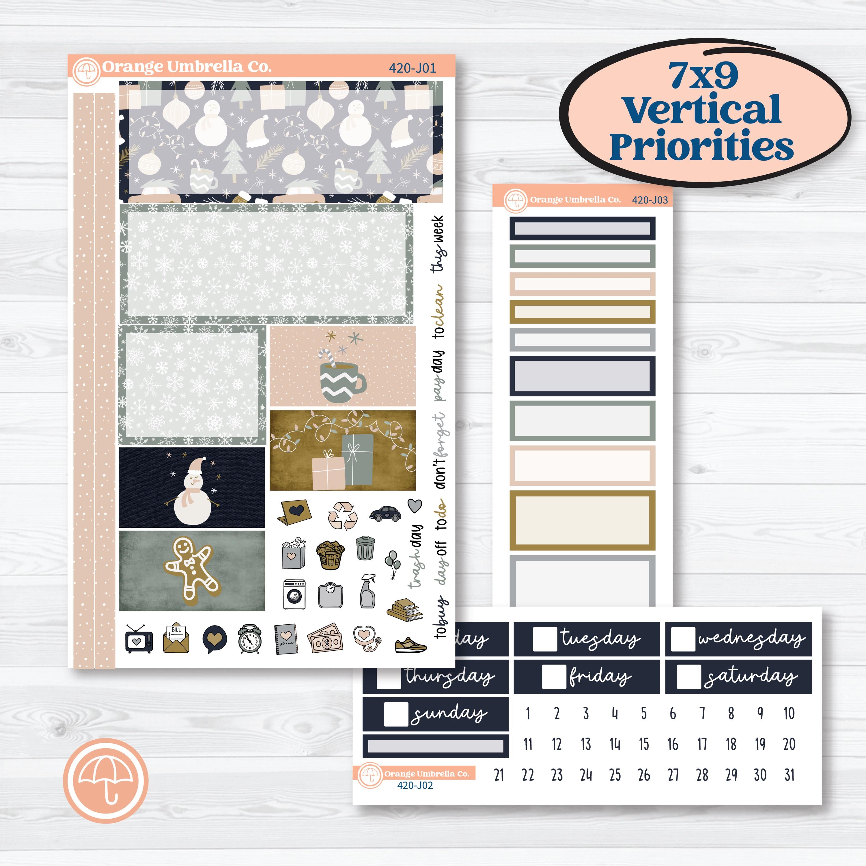 Cheerful Holiday Christmas Kit | Plum Vertical Priorities 7x9 Planner Kit Stickers | Very Merry | KIT-420-J