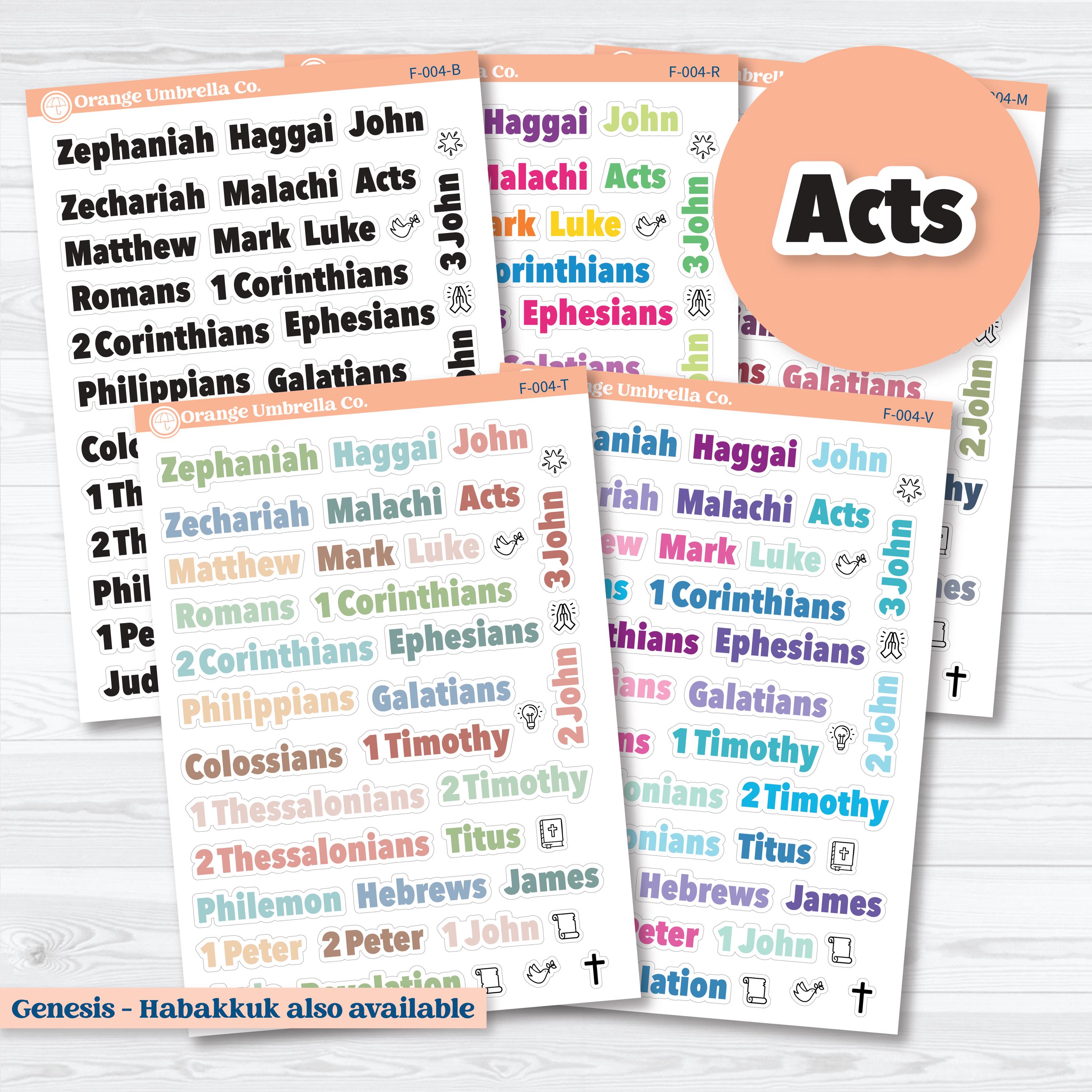 Zephaniah to Revelation Books of the Bible planner stickers — faith-based stickers with 31 New Testament books and icons for journaling and study
