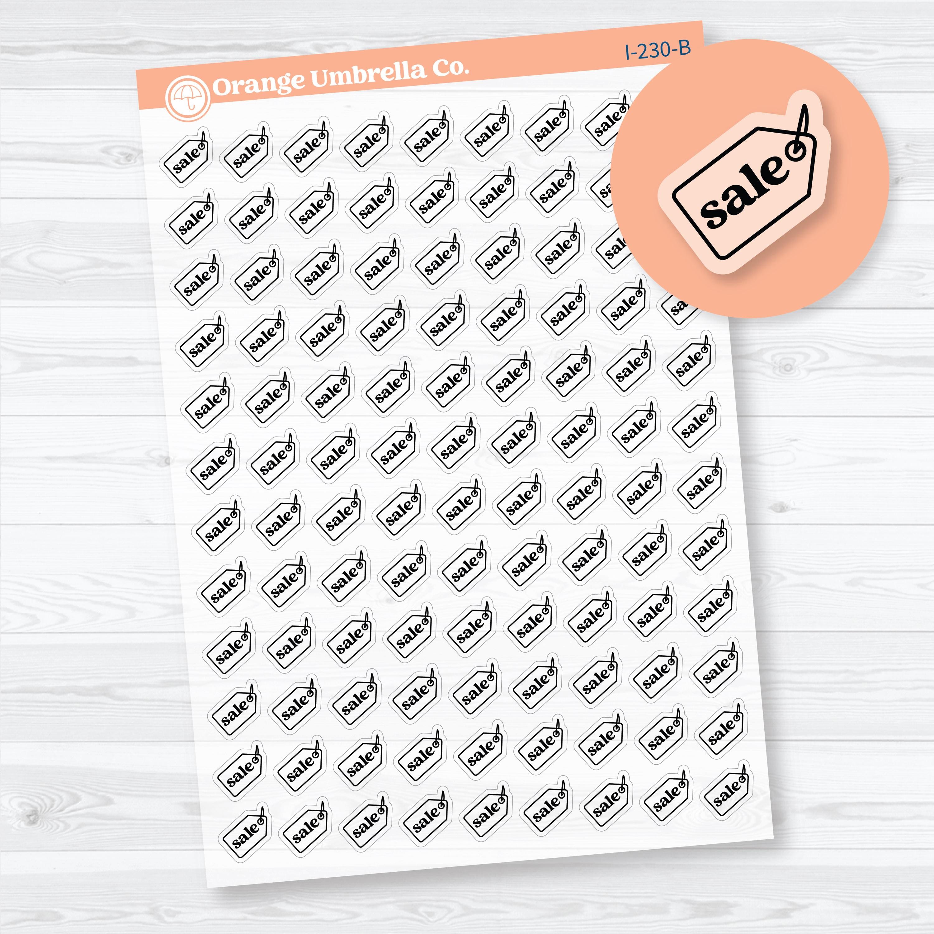 Clear matte Hand Doodled Sale Icon planner stickers — transparent doodle icons for marking sales, budgeting, and shopping in planners