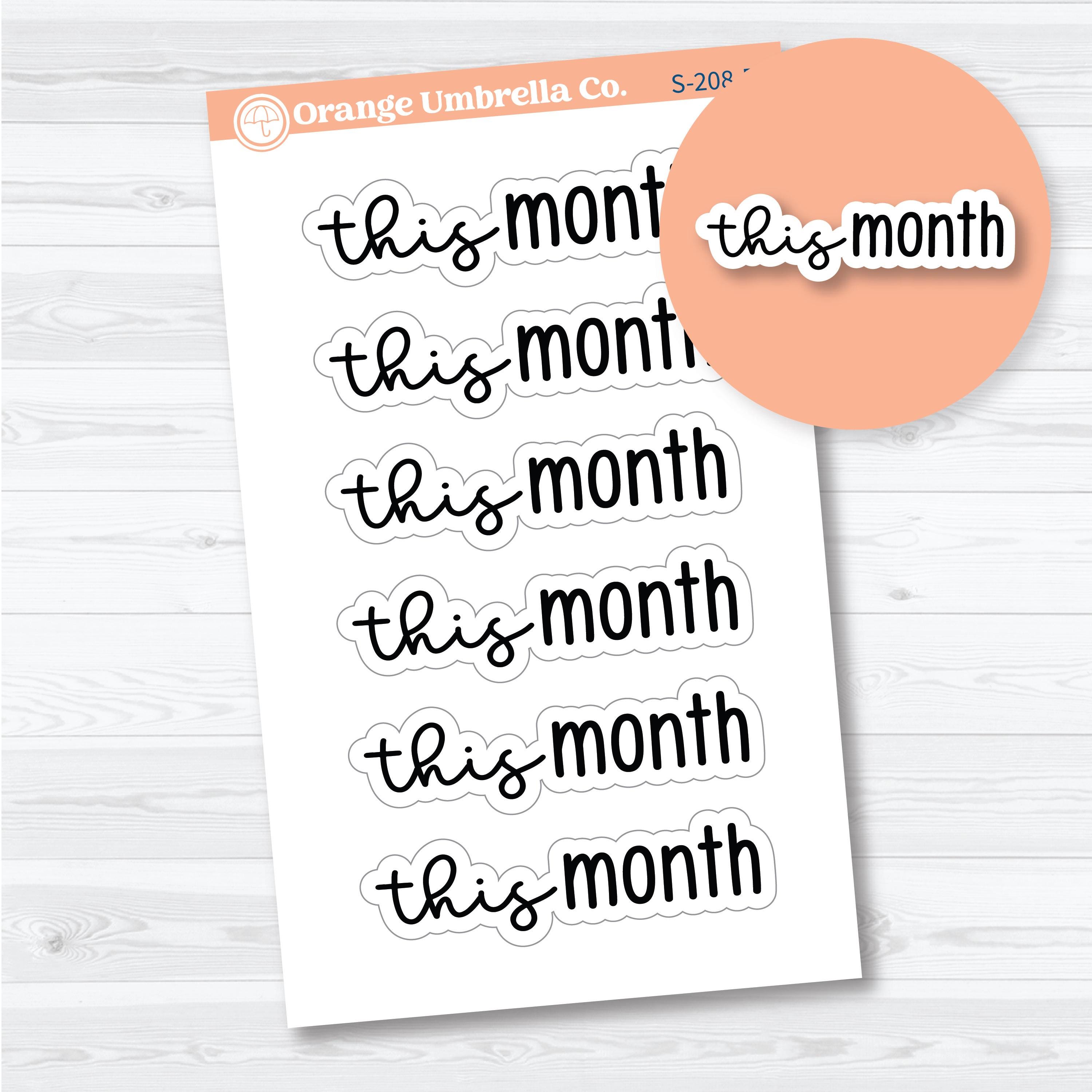 This Month Monthly Script Header planner stickers — F18 white matte script headers for monthly dashboards and planning pages