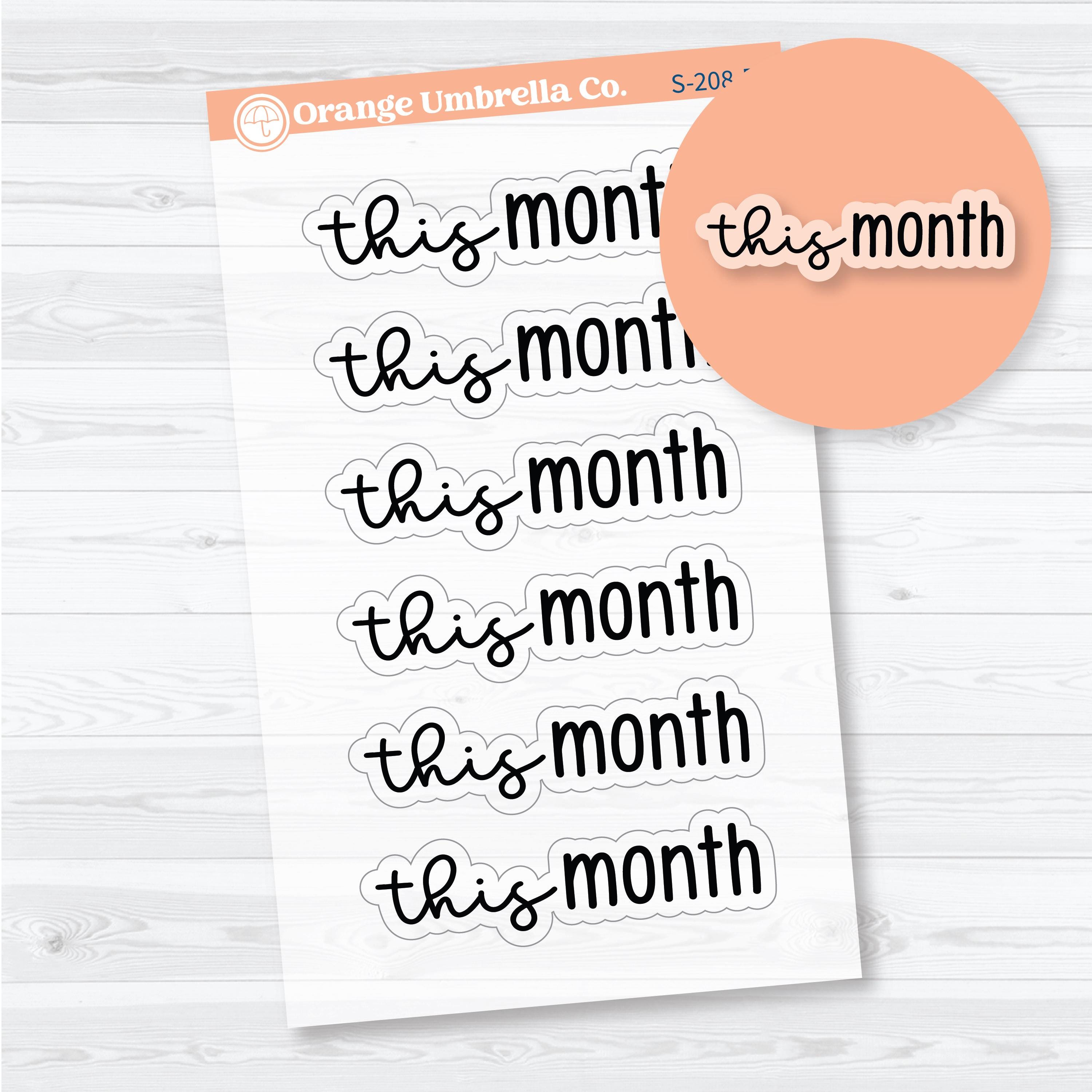 This Month Monthly Script Header planner stickers — Clear Matte transparent F18 headers for monthly dashboards and planner layouts