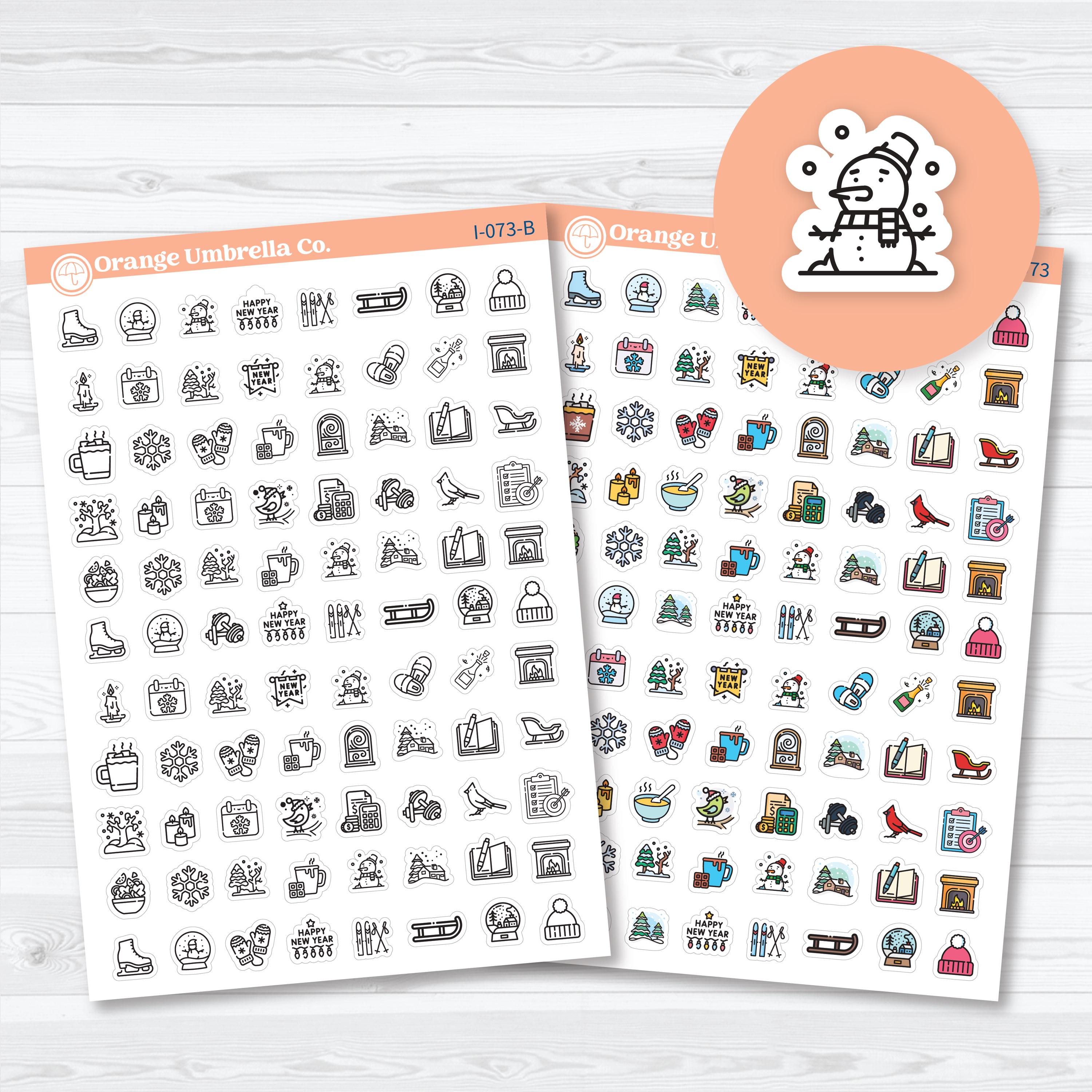 January or Winter Icon planner stickers — cozy seasonal stickers with snowflakes, hot cocoa, and winter icons for planners and journaling