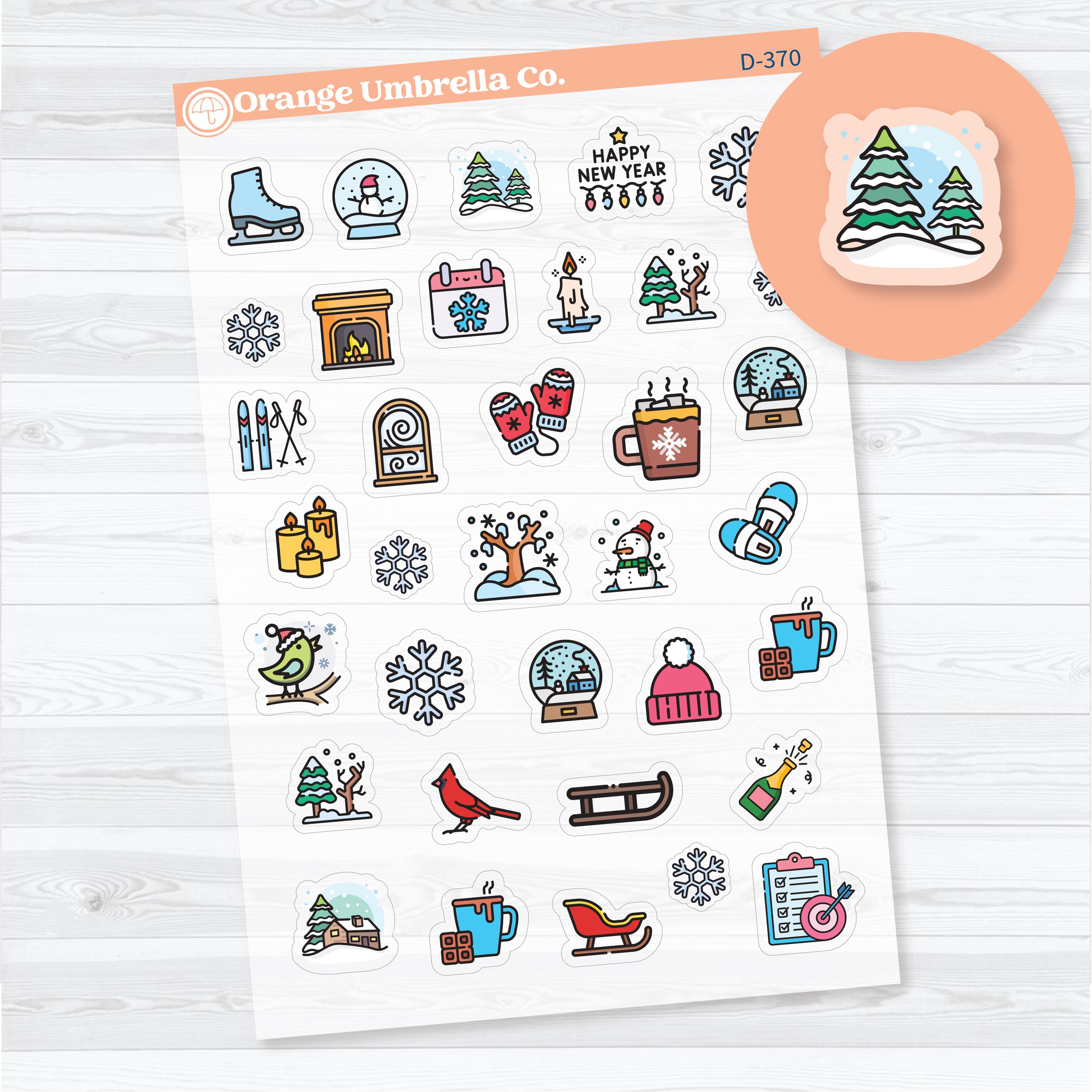 Clear matte January or Winter Deco planner stickers — transparent cozy winter icons for seasonal journaling and planner decorating