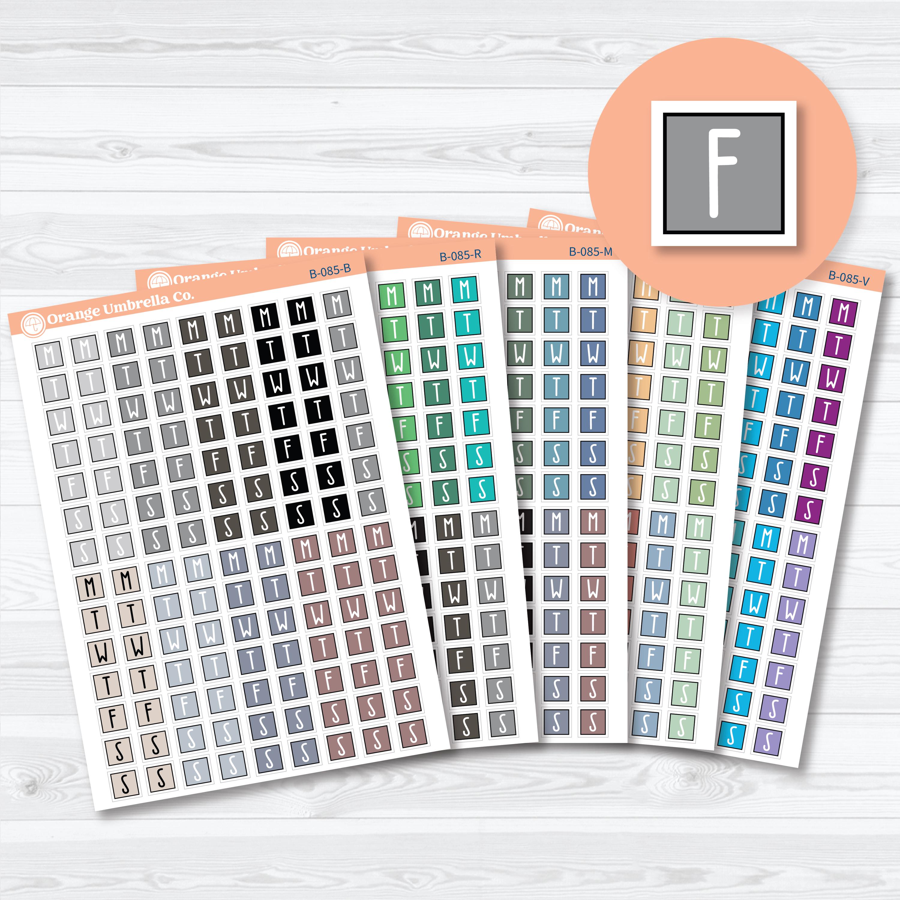 Mini date covers planner stickers in Laurel Denise style, F18 font white matte sheet with weekday labels for planners and journals.