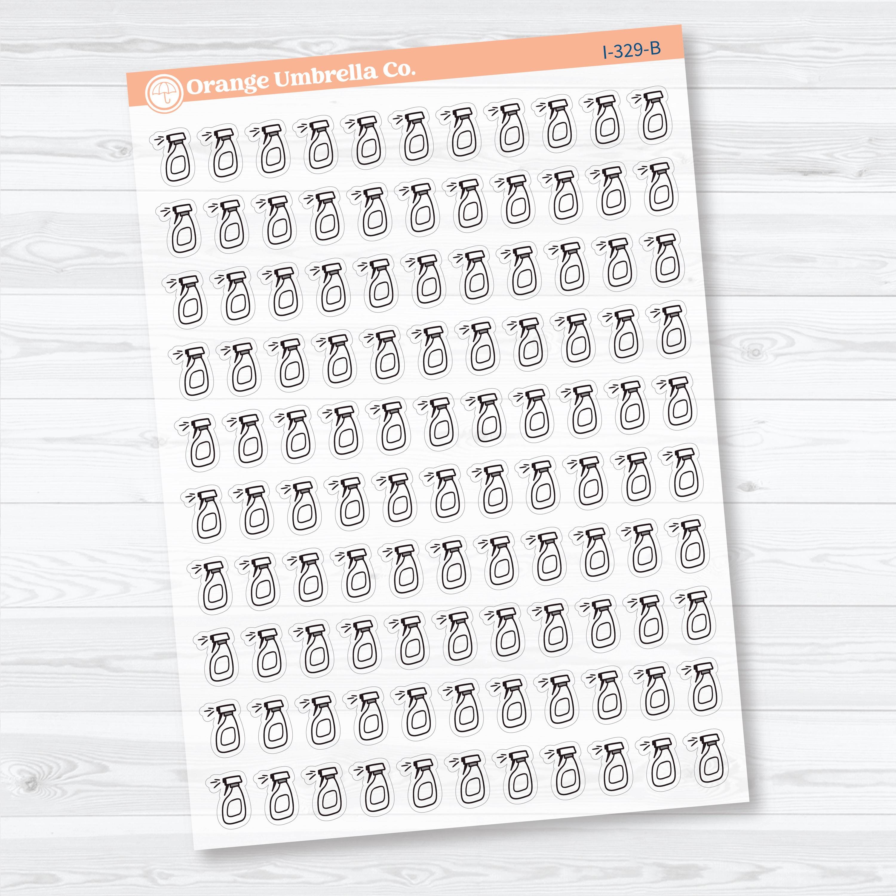 Hand Doodled Spray Bottle Planner Stickers | Clear Matte Cleaning Icons | Chore Labels | I-329-CM
