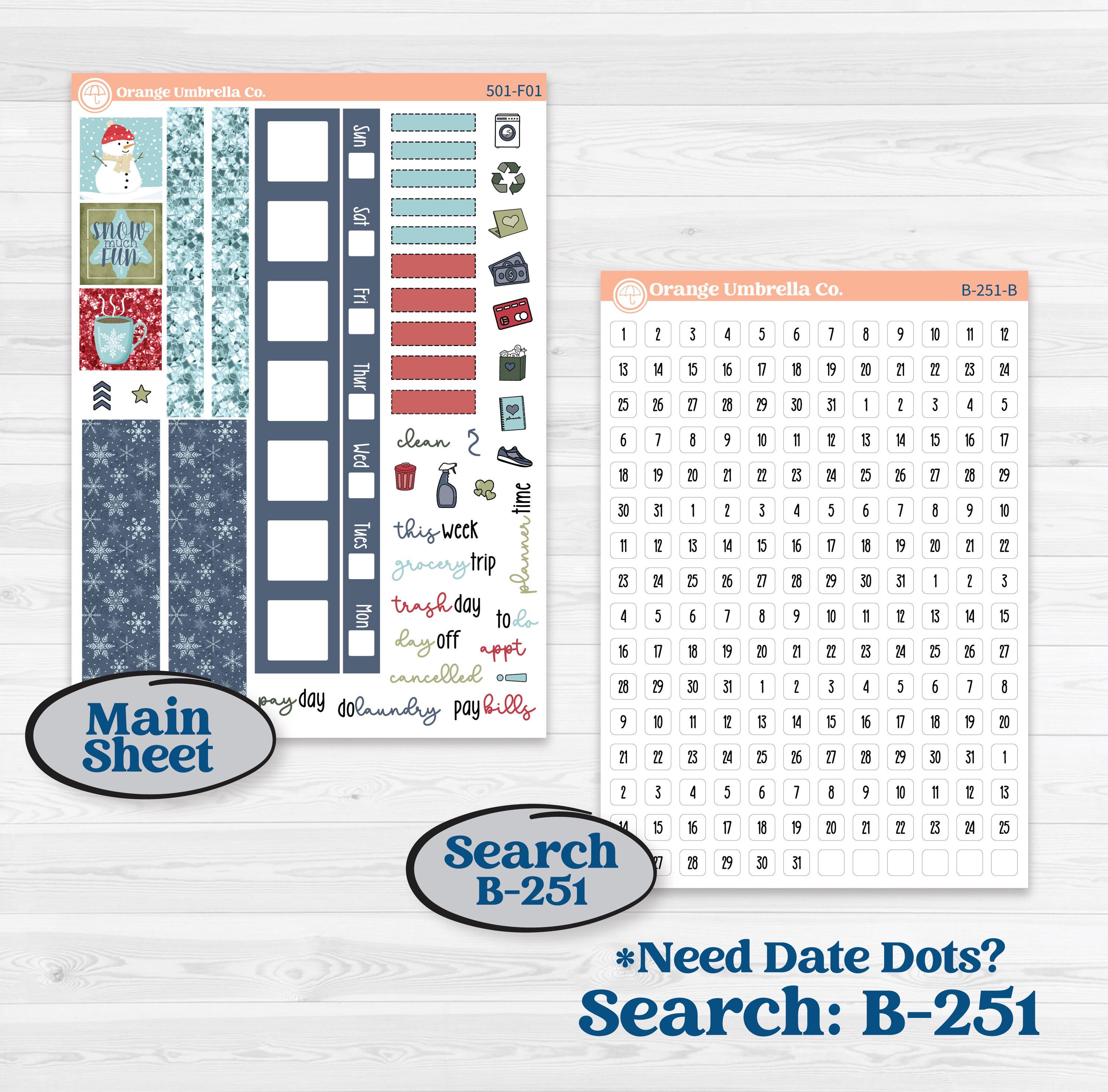 Winter Snowflake Kit | Hobonichi Weeks Weekly Planner Kit Stickers | Snow Problem | KIT-501-F