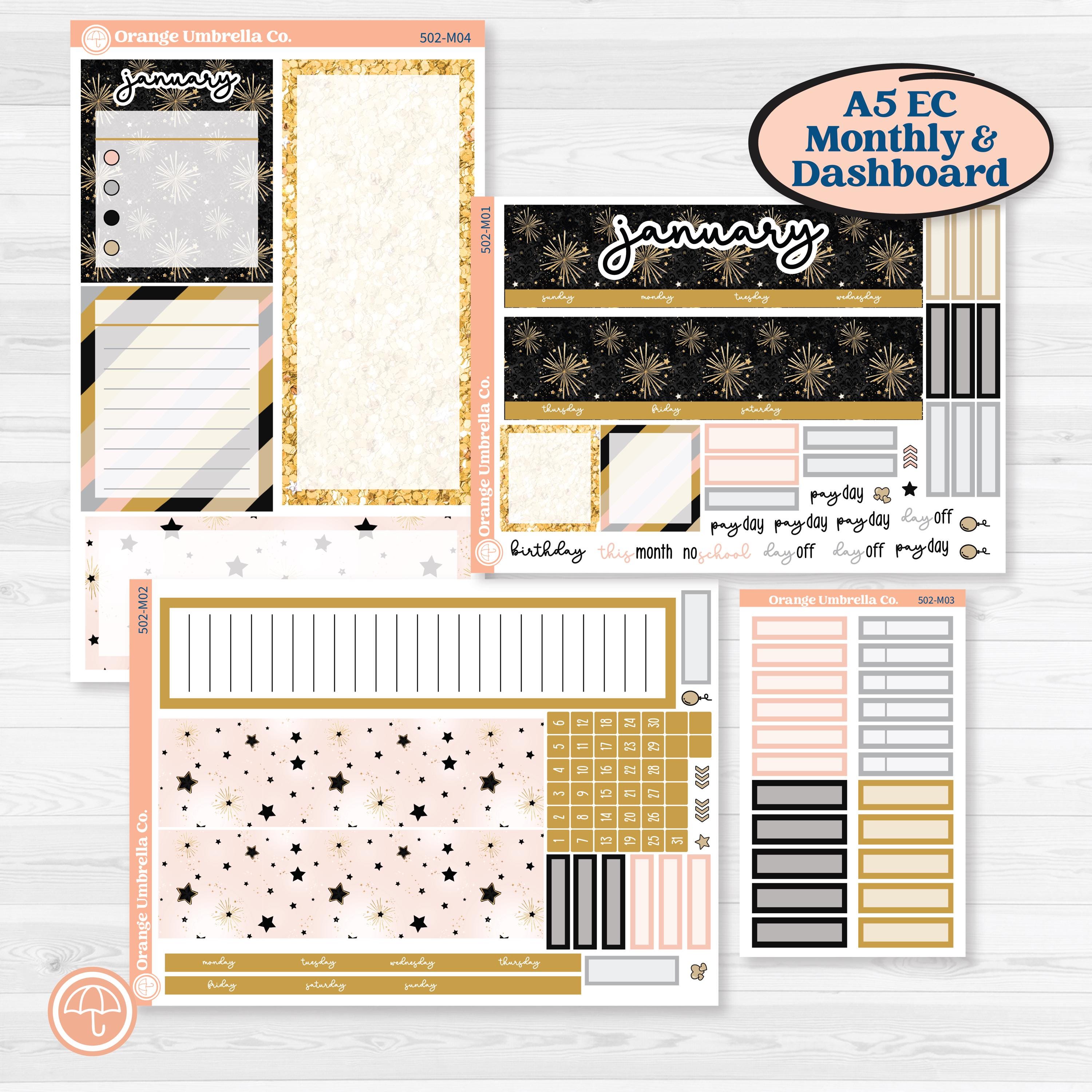 New Year’s Day Kit | A5 Erin Condren Monthly & Dashboard Sticker Kit | All That Glitters | KIT-502-M