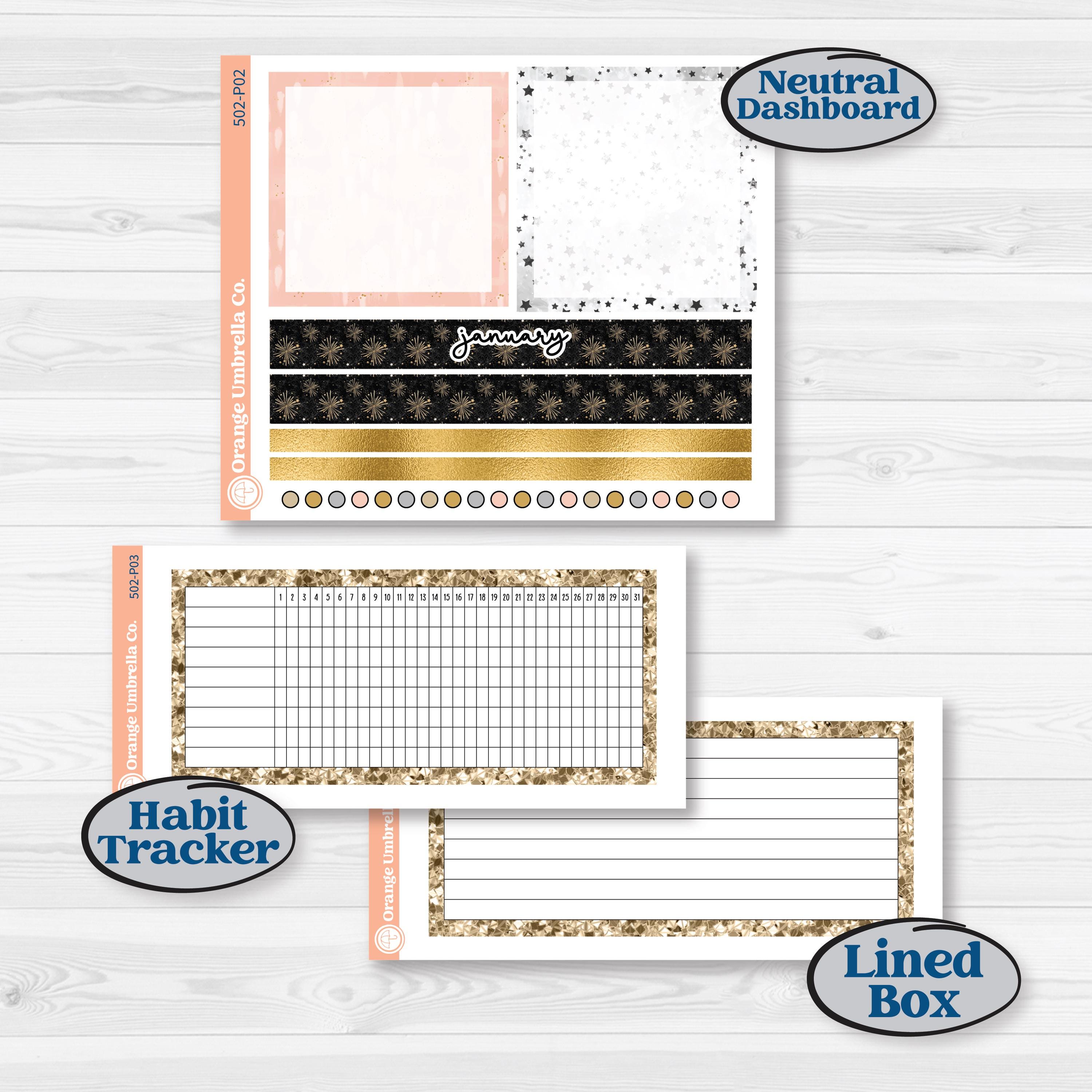 New Year’s Day Kit | A5 Plum Monthly & Dashboard Planner Kit Stickers | All That Glitters | KIT-502-P