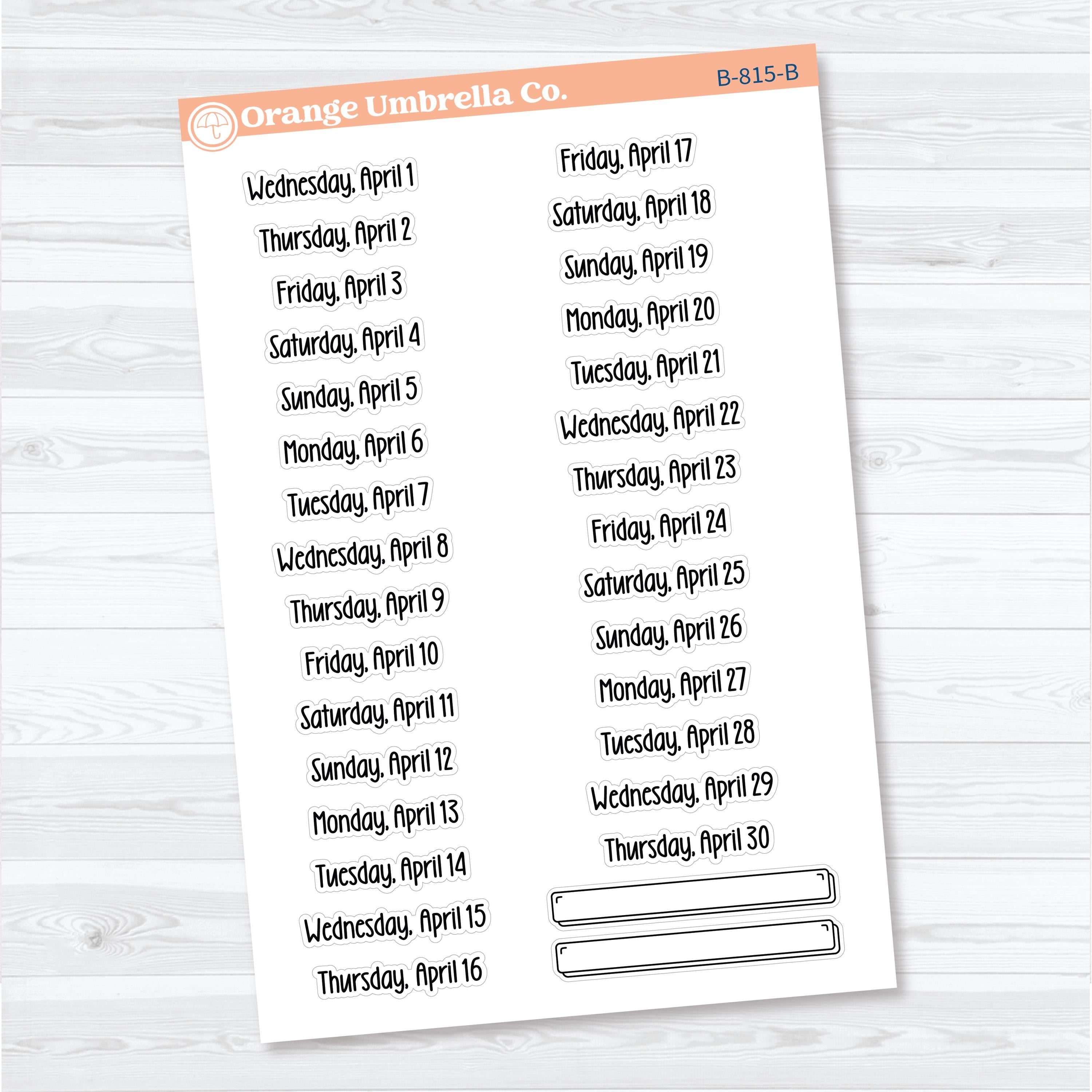 2026 Dates of the Month Planner Stickers | F18 Print | January–June | B-812–817-B