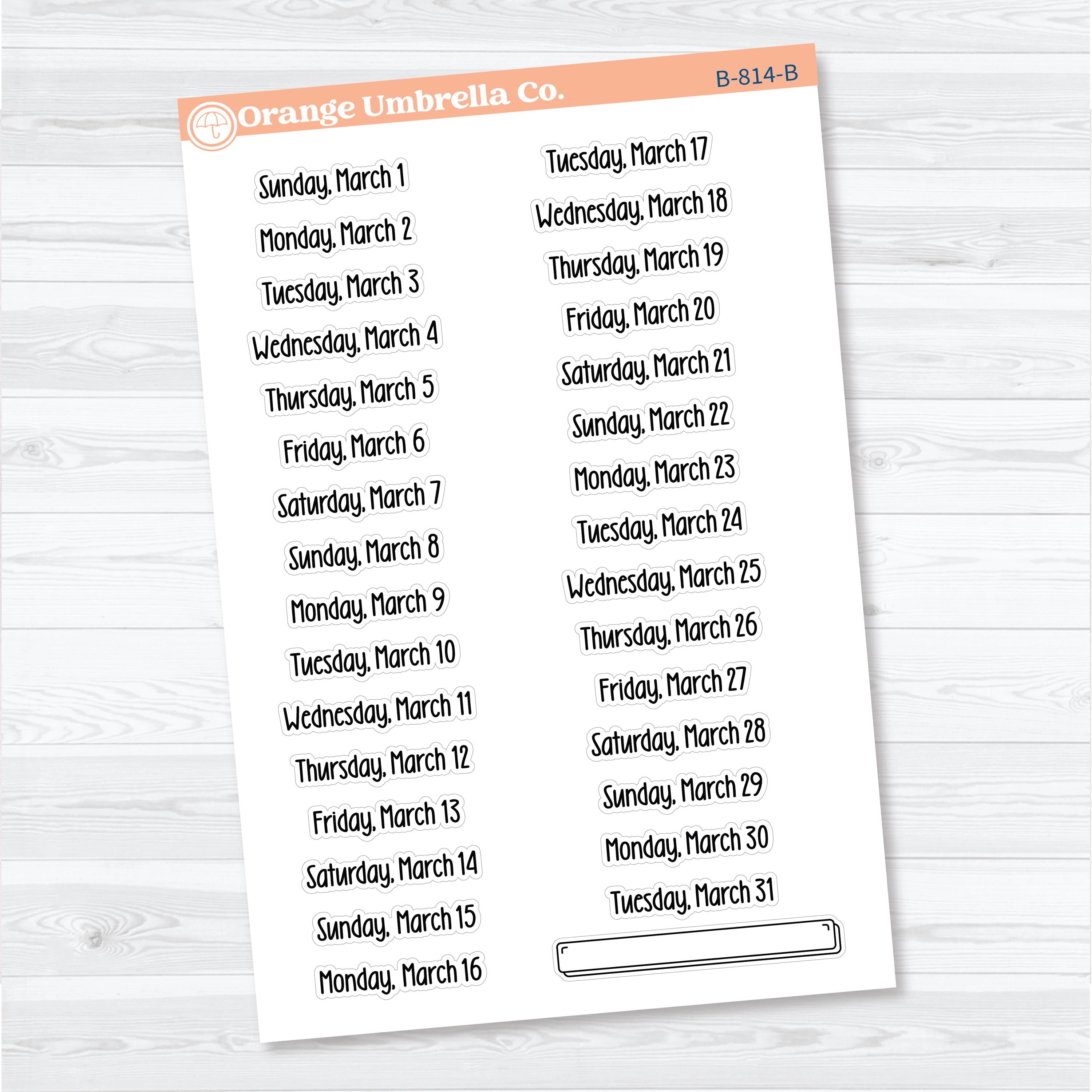 2026 Dates of the Month Planner Stickers | F18 Print | January–June | B-812–817-B