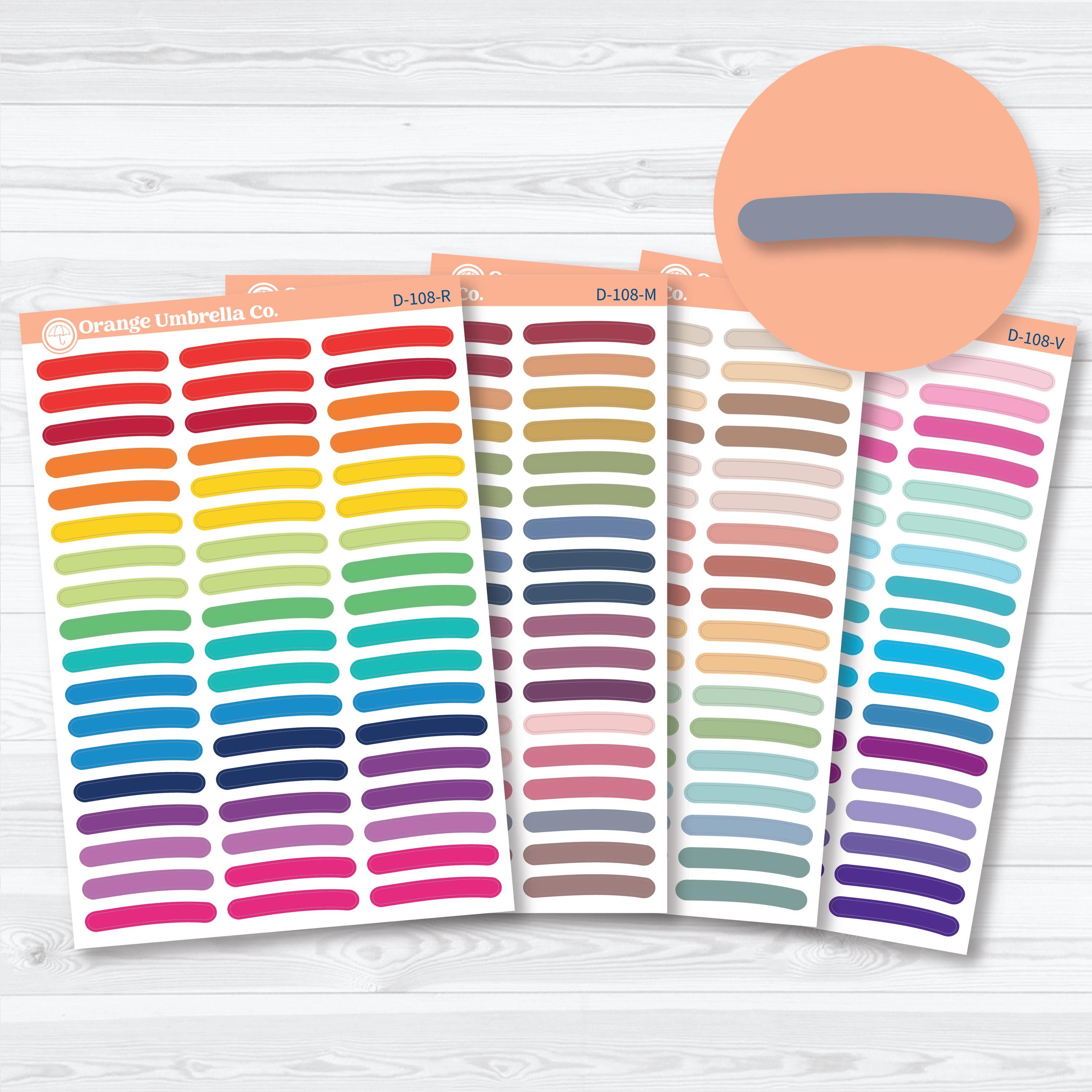 Highlighter brush stroke planner stickers in rainbow colors, decorative and functional for journaling or planning.