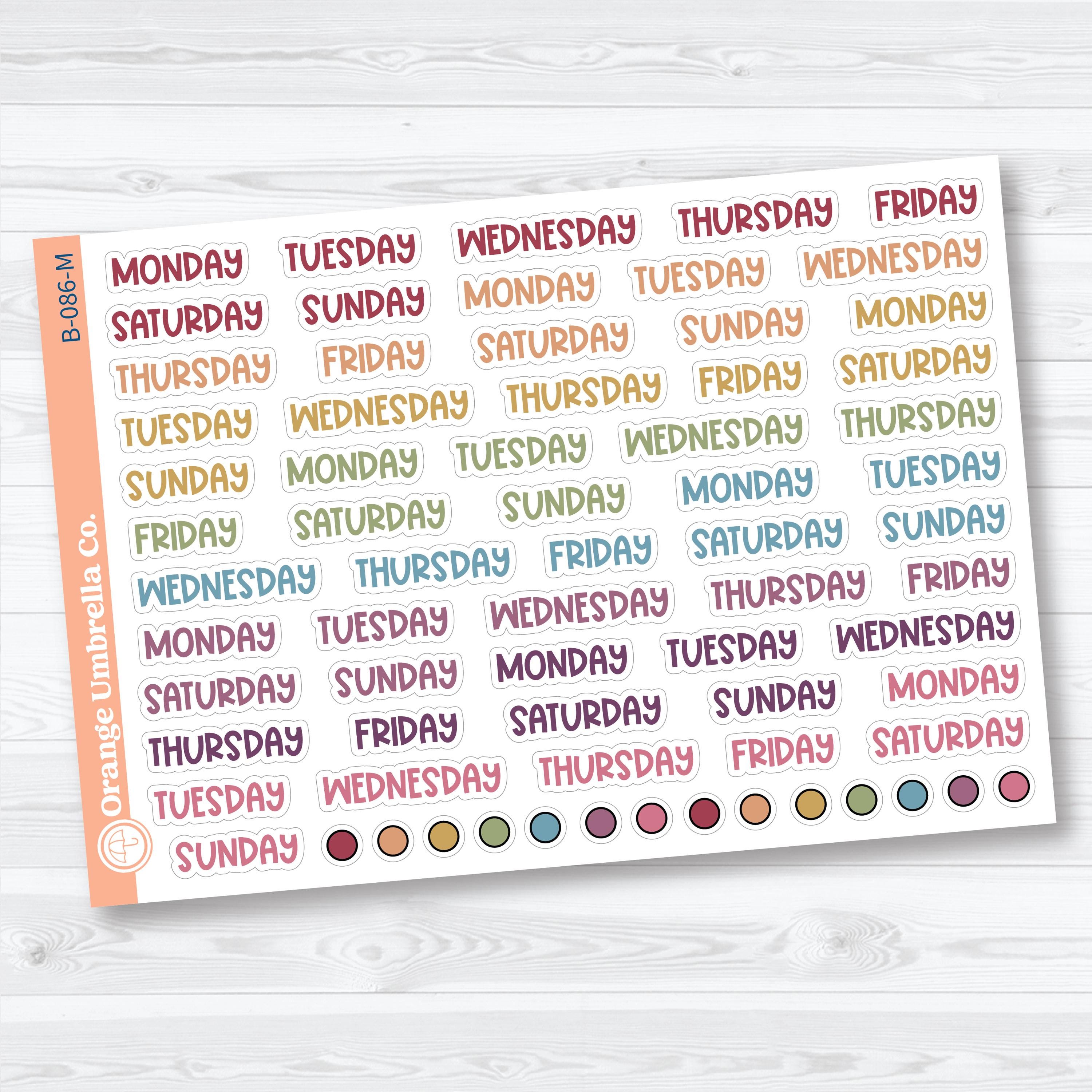 Days of the Week Funky Font Planner Stickers | B-086
