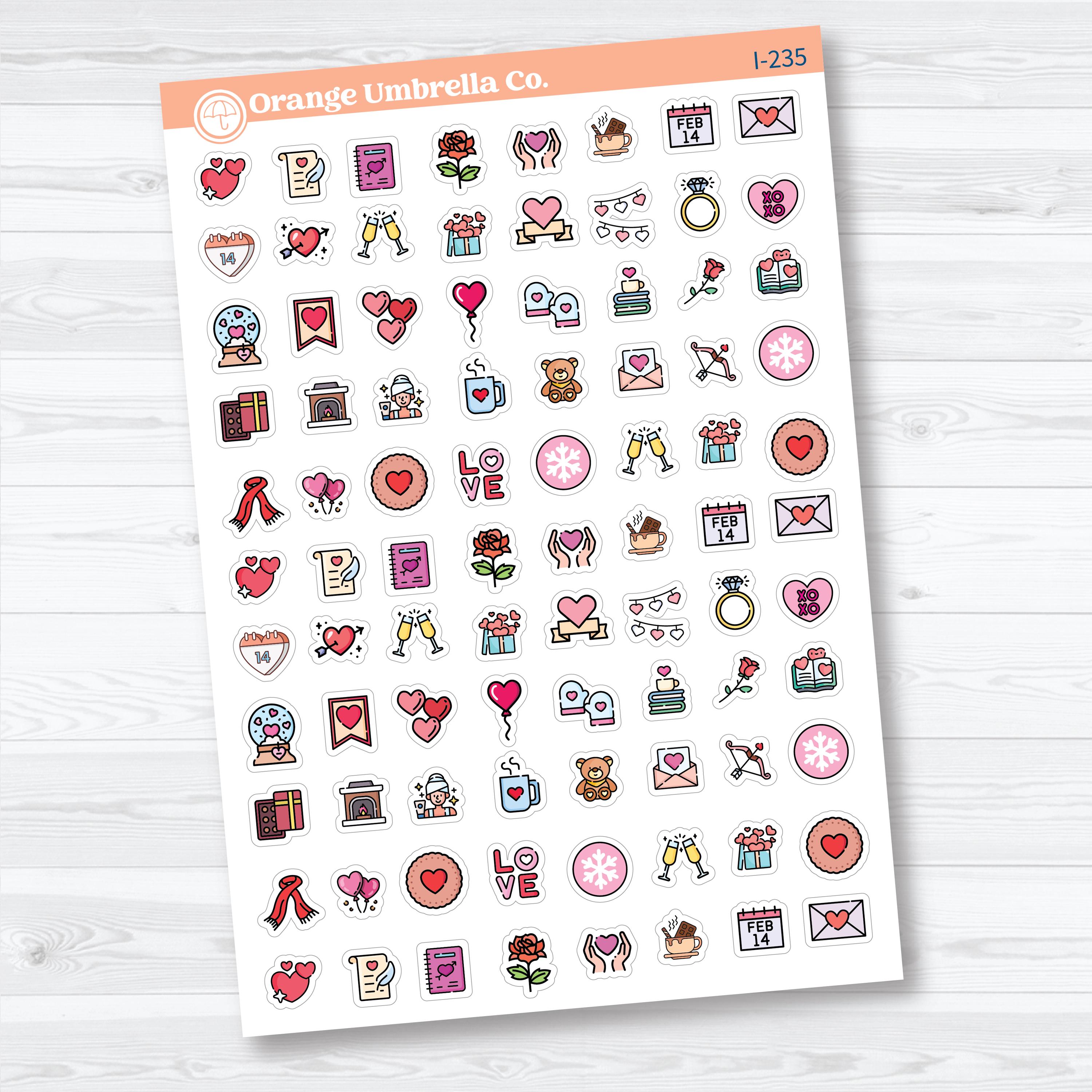 February and Valentine's Day Icon Planner Stickers | Functional Planner Icons | I-235