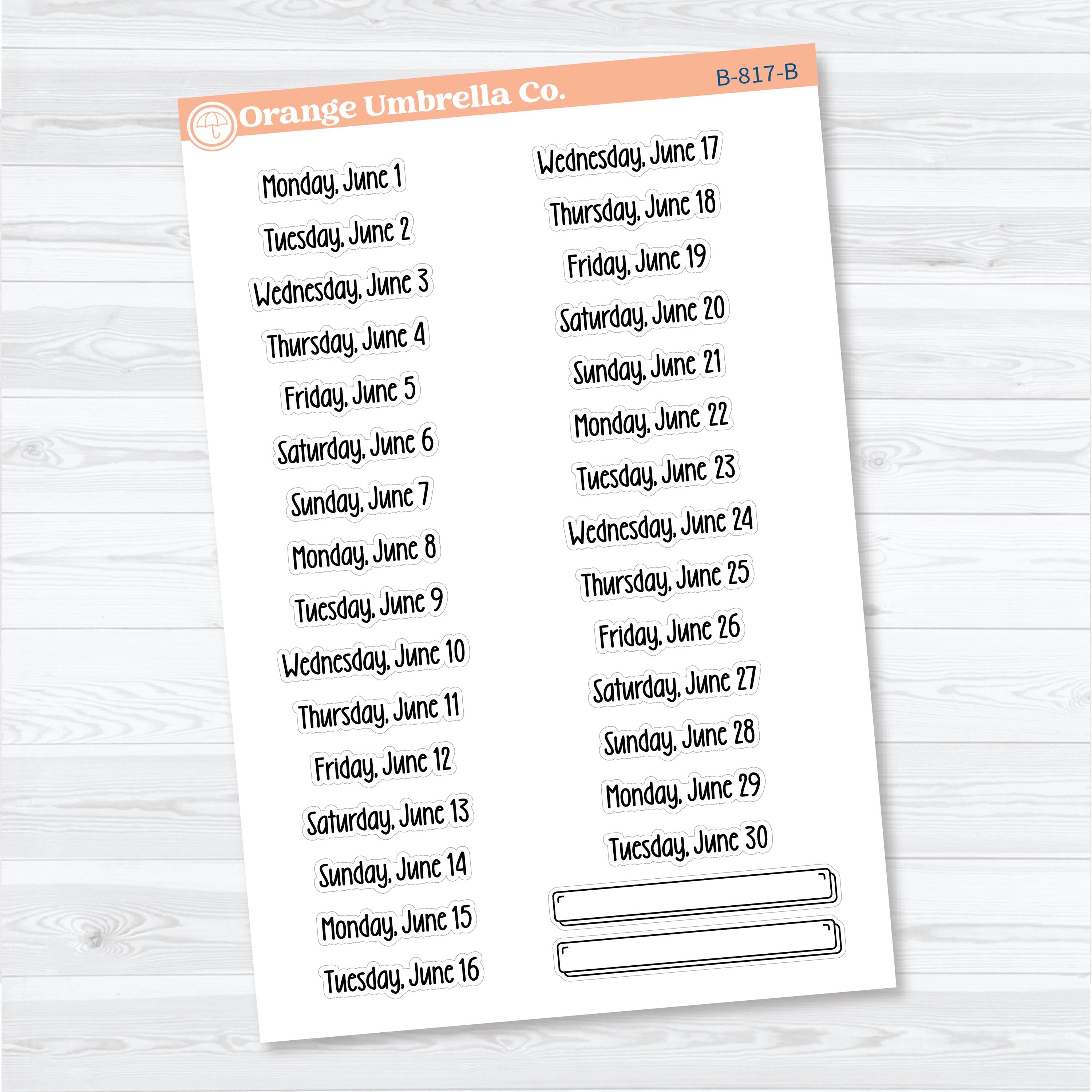 2026 Dates of the Month Planner Stickers | F18 Print | January–June | B-812–817-B