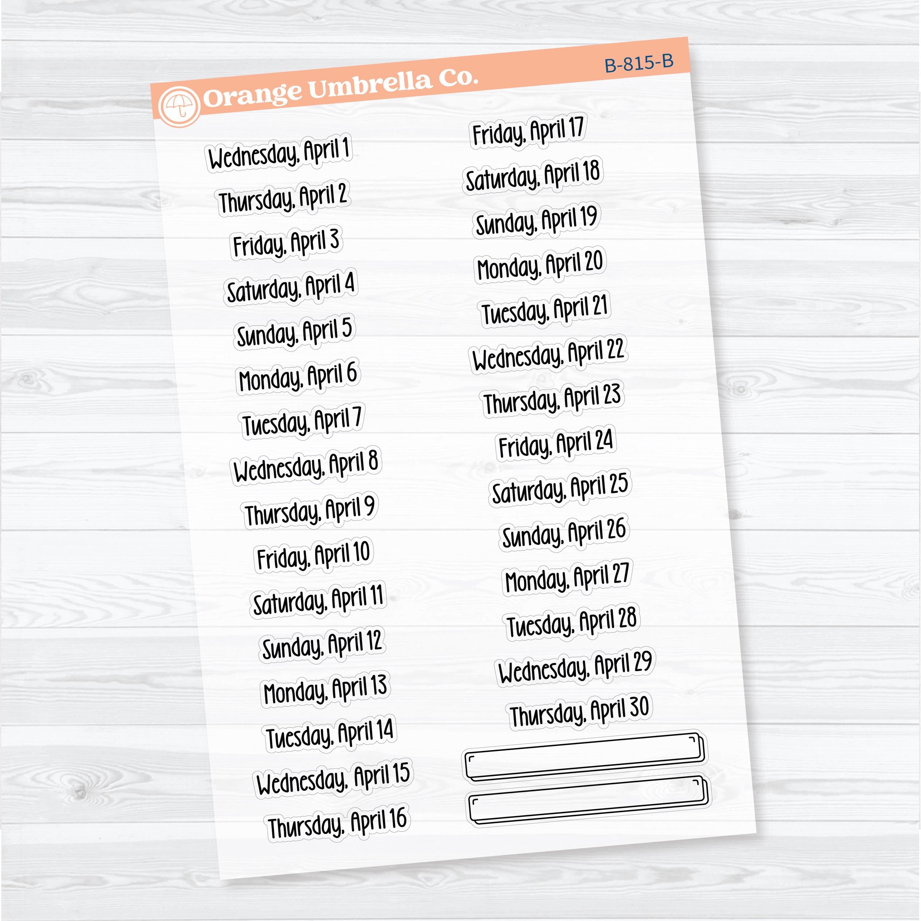 2026 Dates of the Month | F18 Print | Jan–June | B-812–817-BCM