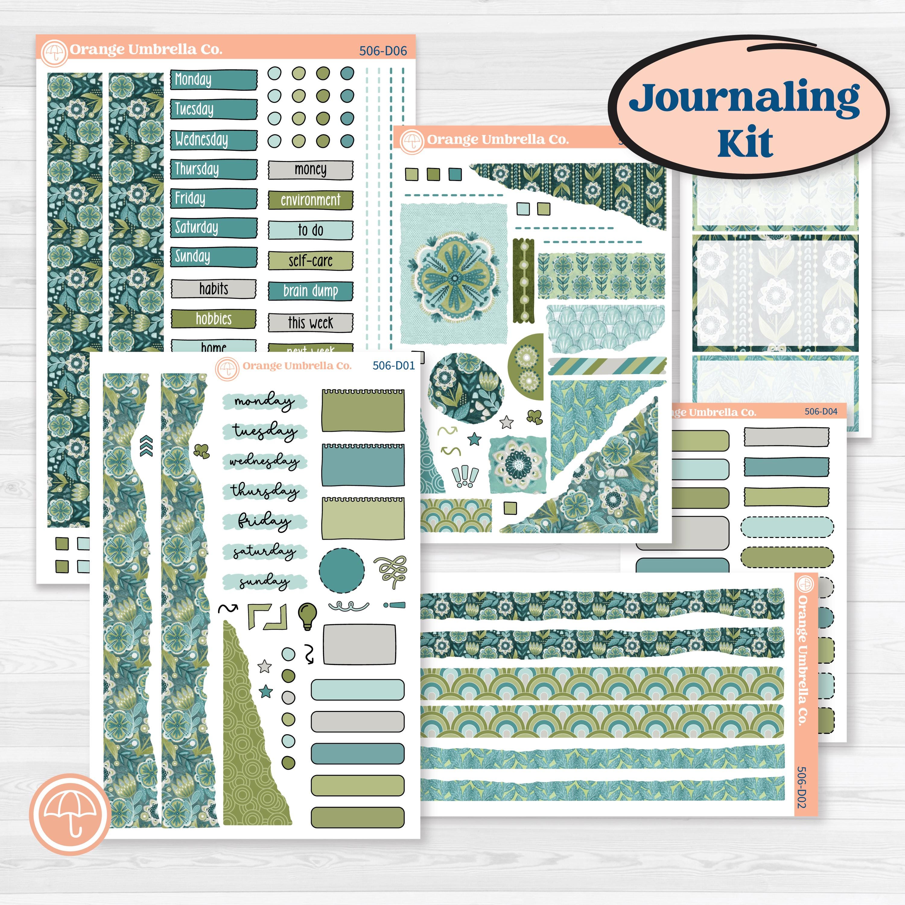 Soft Blue Florals Kit | Journaling or Scrapbooking Kit | Creative Junk Journal Planner Stickers | Blue Flora | KIT-506-D