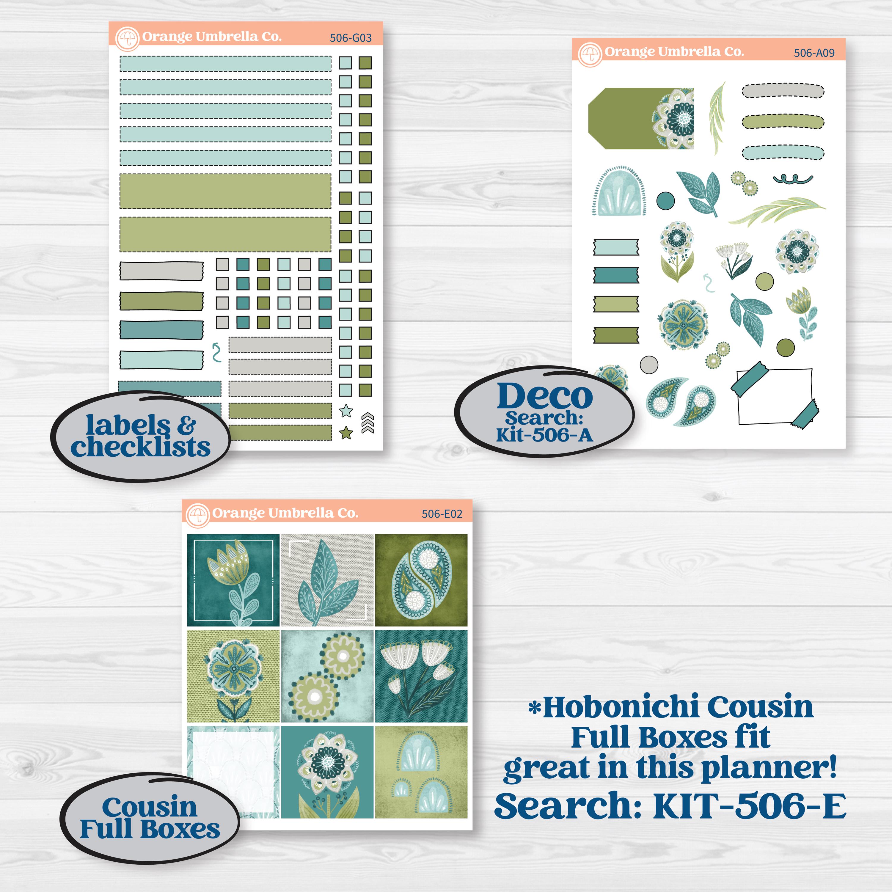 Soft Blue Florals Kit | Erin Condren Weekly Dashboard Planner Kit Stickers | Blue Flora | KIT-506-G