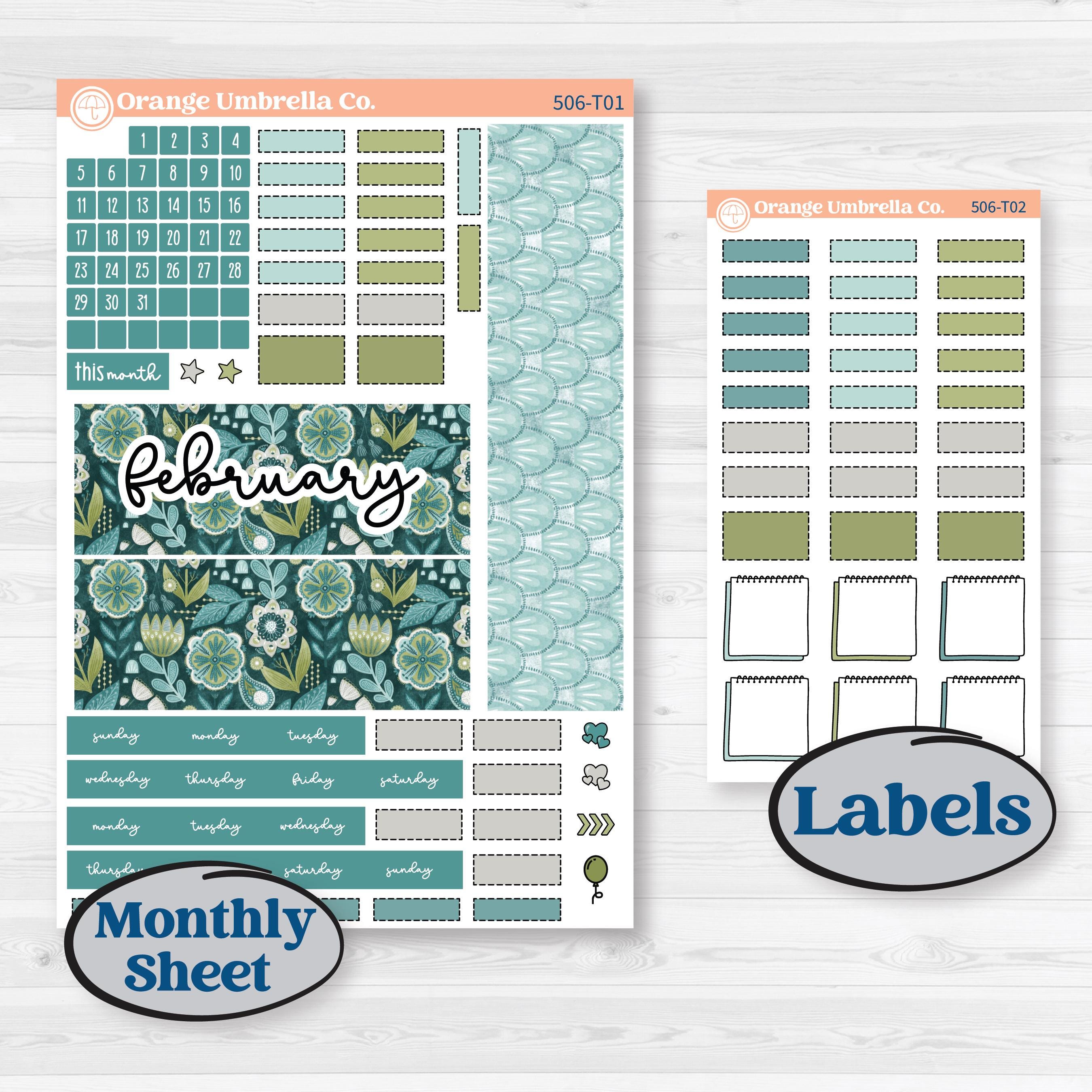 Soft Blue Florals Kit | Hobonichi Weeks Monthly Planner Kit Stickers | Blue Flora | KIT-506-T