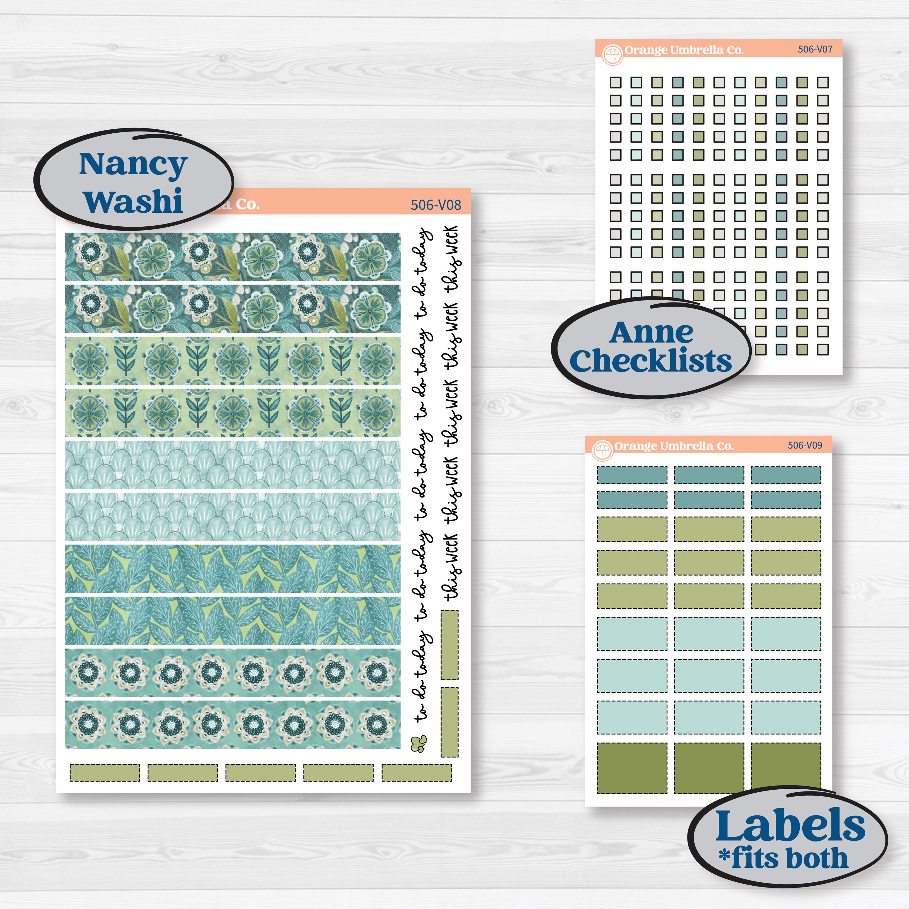 Soft Blue Florals Kit | Laurel Denise Nancy Large & Anne Large Planner Kit Stickers | Blue Flora | KIT-506-V