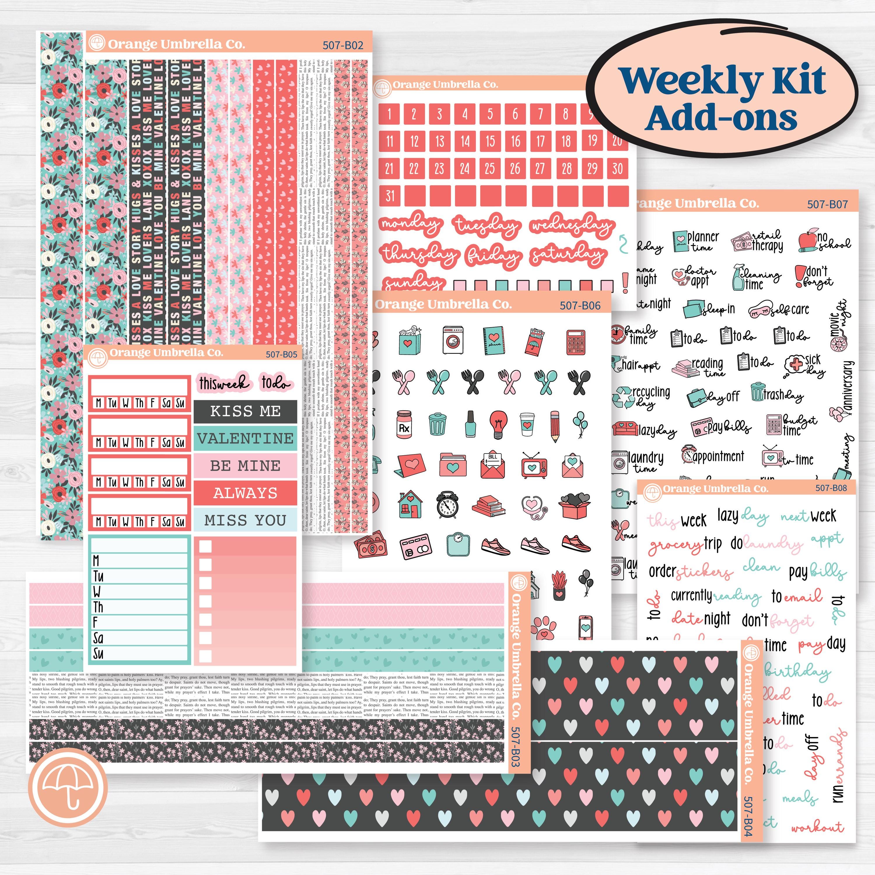 Sweet Valentine Florals | Weekly Add-On Planner Kit Stickers | Call Me Sweetheart | KIT-507-B
