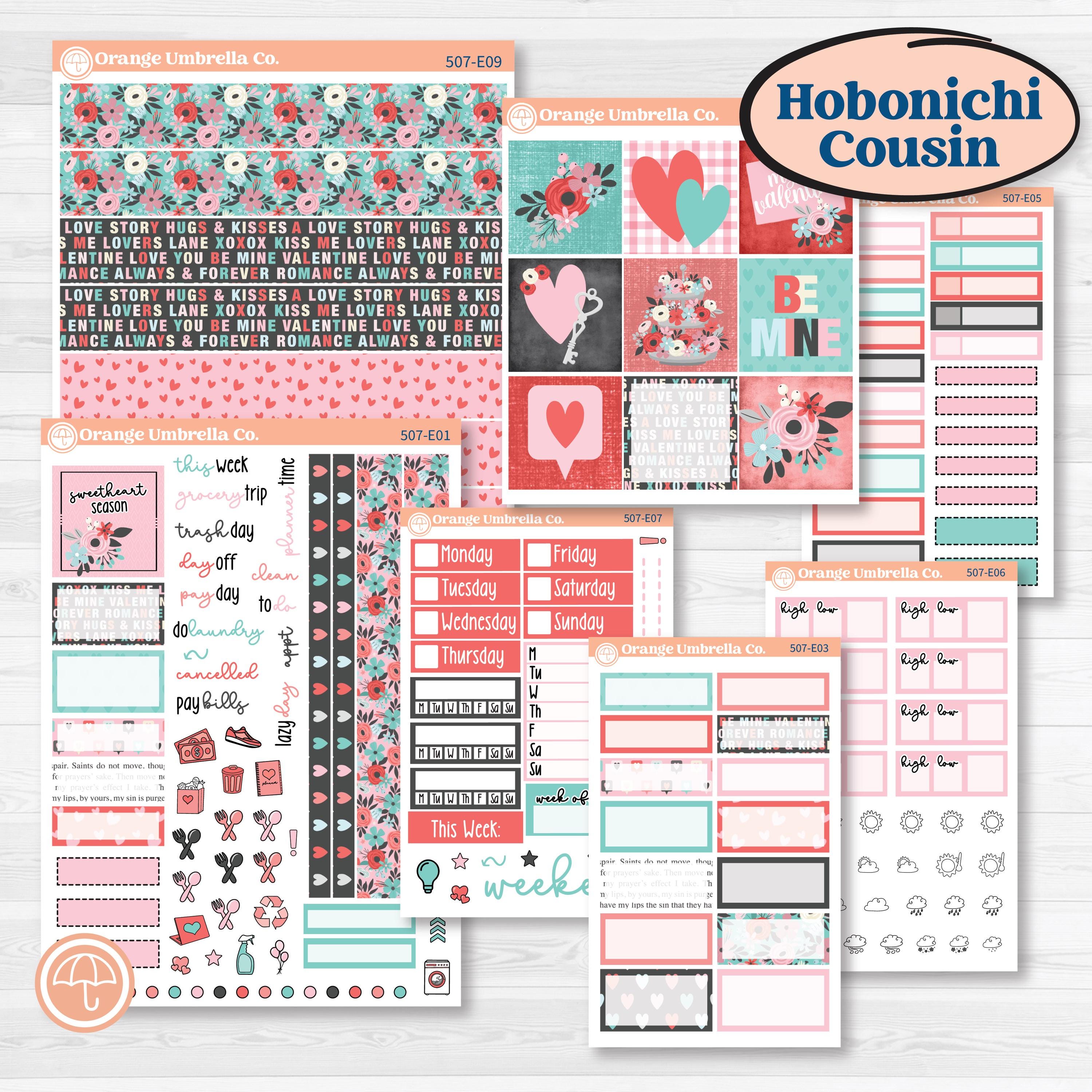 Sweet Valentine Florals | Hobonichi Cousin Weekly & Daily Planner Kit Stickers | Call Me Sweetheart | KIT-507-E