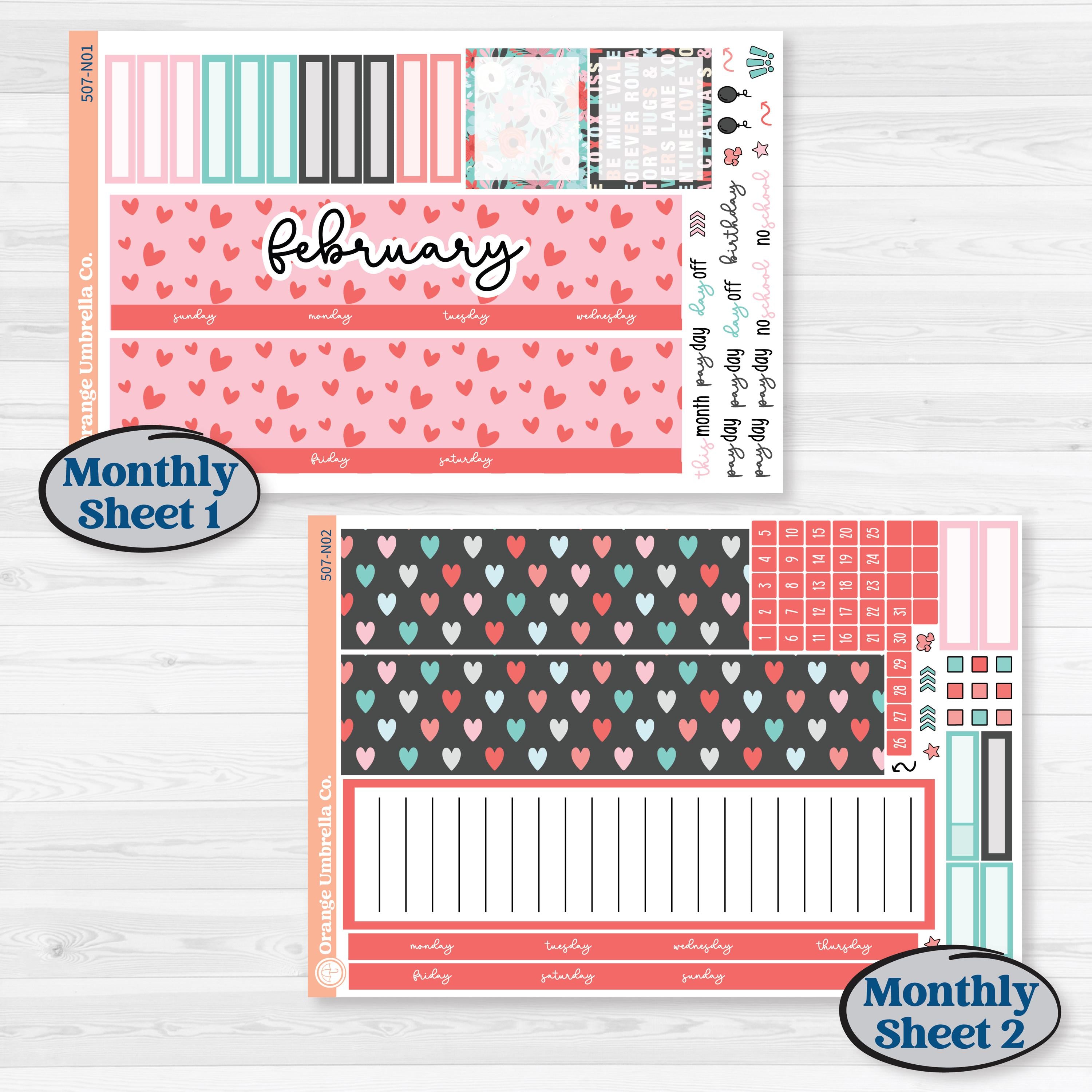 Sweet Valentine Florals | 7x9 Erin Condren Life Planner Monthly & Dashboard Sticker Kit | Call Me Sweetheart | KIT-507-N