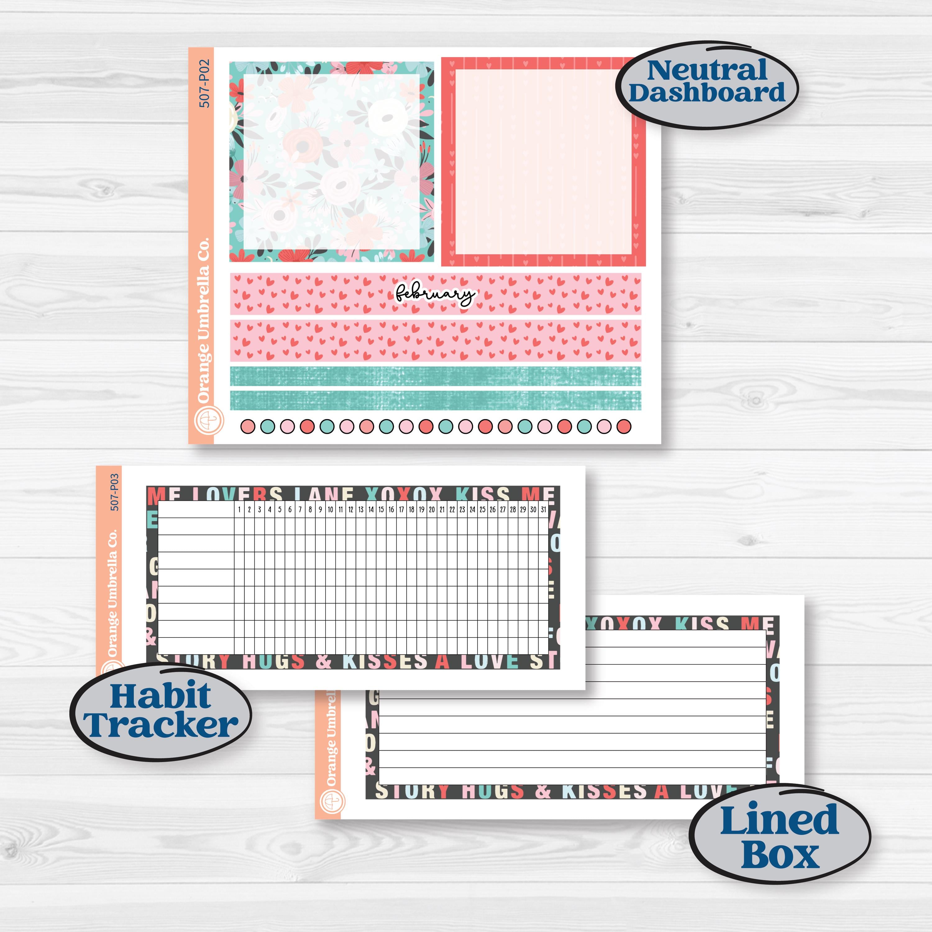 Sweet Valentine Florals | A5 Plum Monthly & Dashboard Planner Kit Stickers | Call Me Sweetheart | KIT-507-P