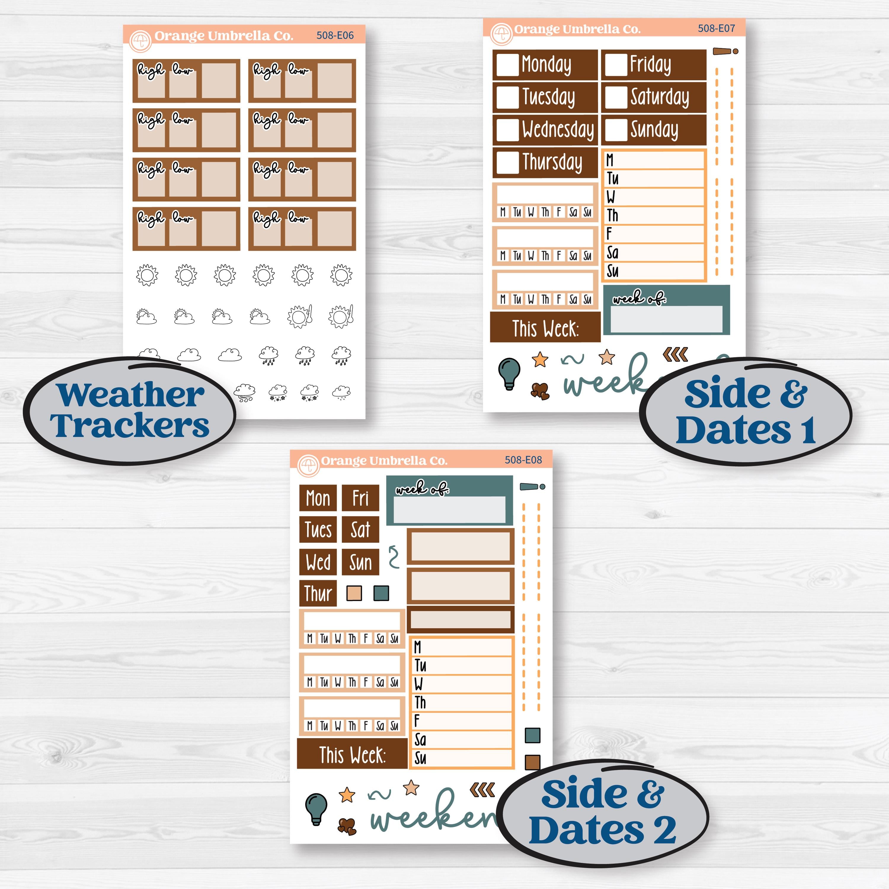 Coffee & Florals Sticker Kit | Hobonichi Cousin Weekly or Daily Planner Kit Stickers | Mocha | KIT-508-E