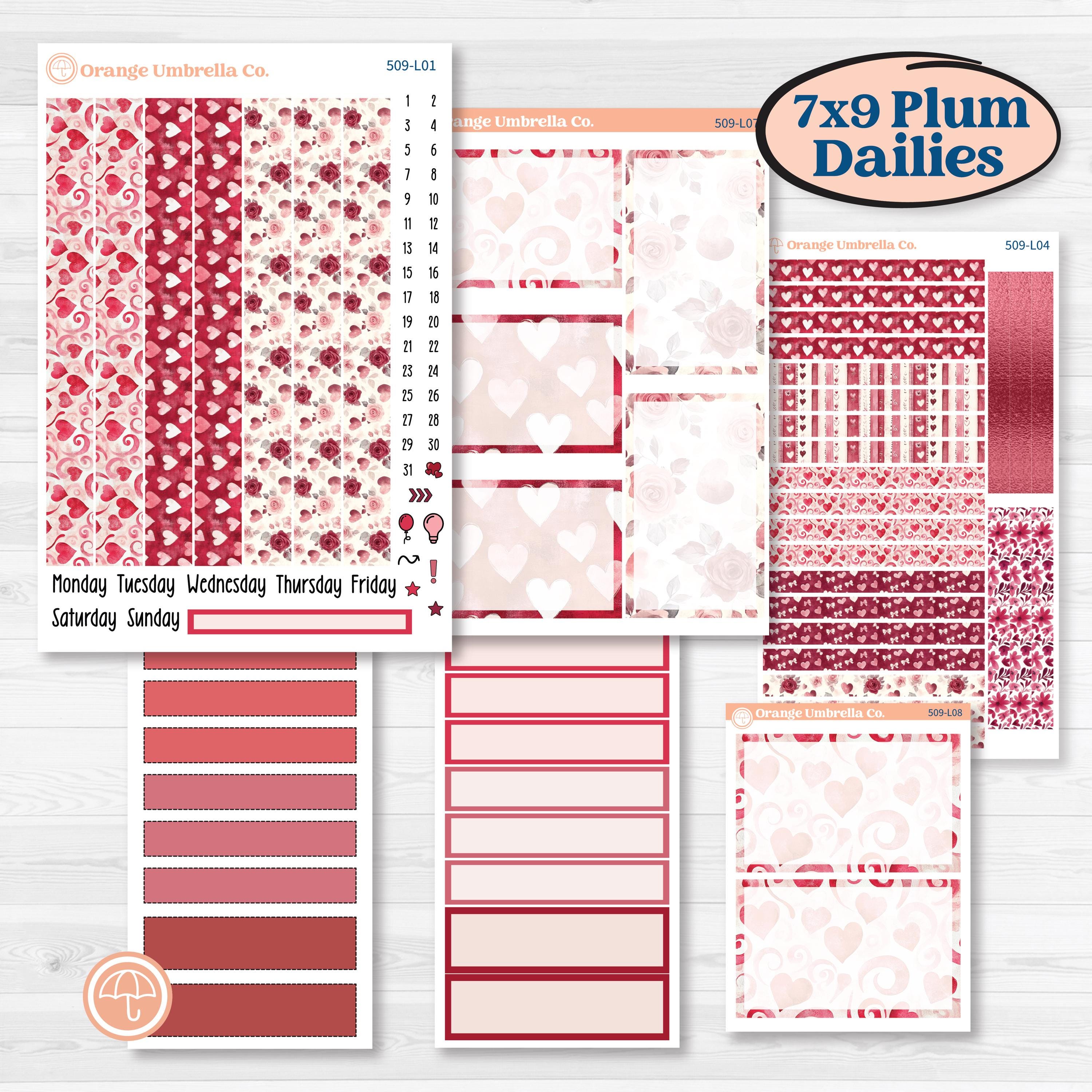 Valentine Book Kit | 7x9 Plum Daily Planner Kit Stickers | Romance | KIT-509-L