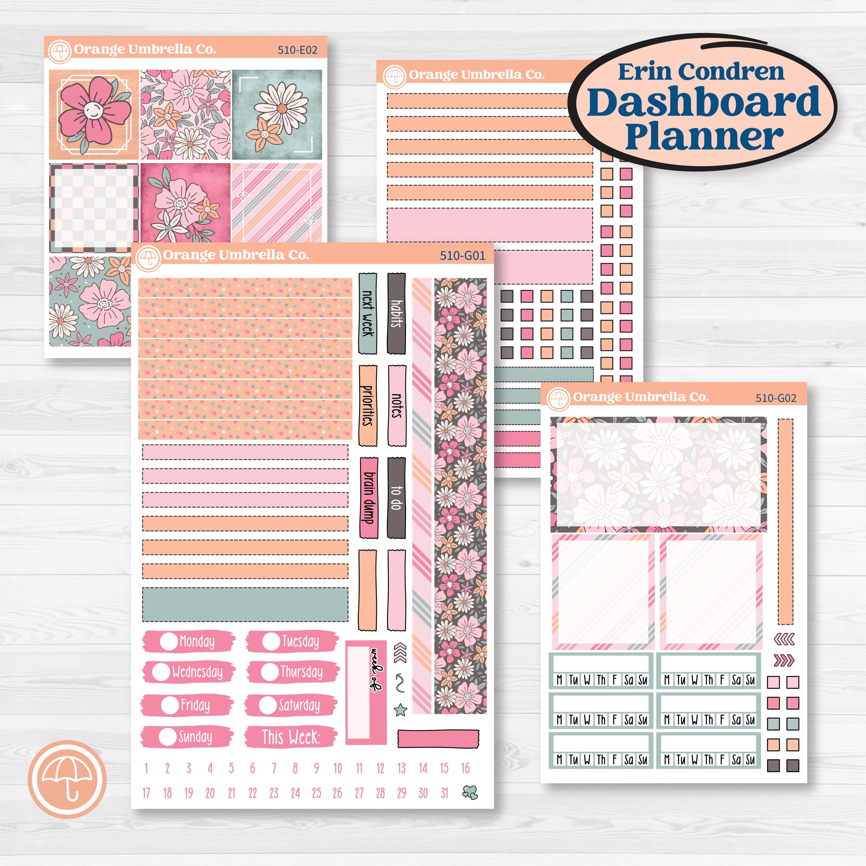 Soft Pink Florals | Erin Condren 7x9 Weekly Dashboard Planner Kit Stic