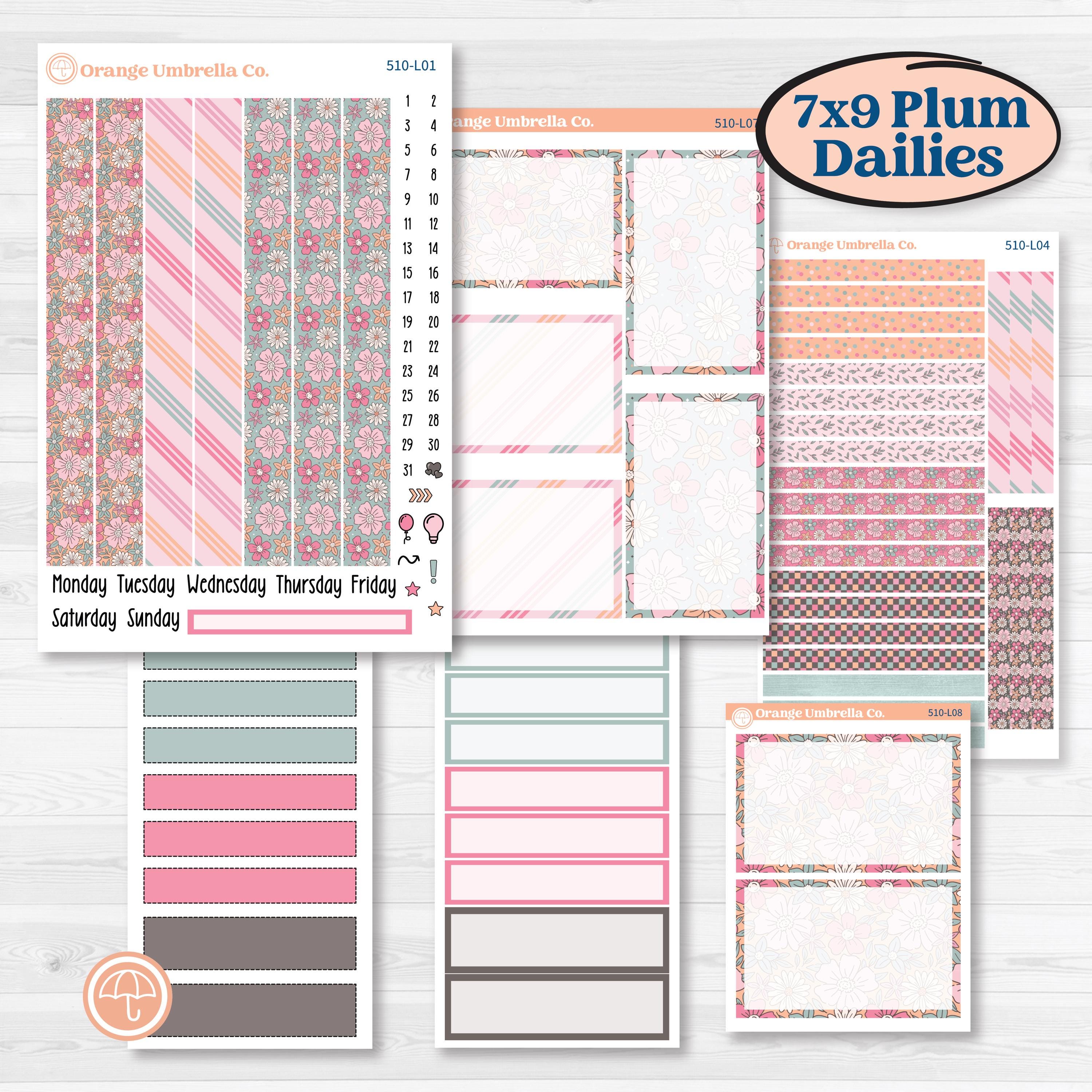 Soft Pink Florals | 7x9 Plum Daily Planner Kit Stickers | I Pick You | KIT-510-L