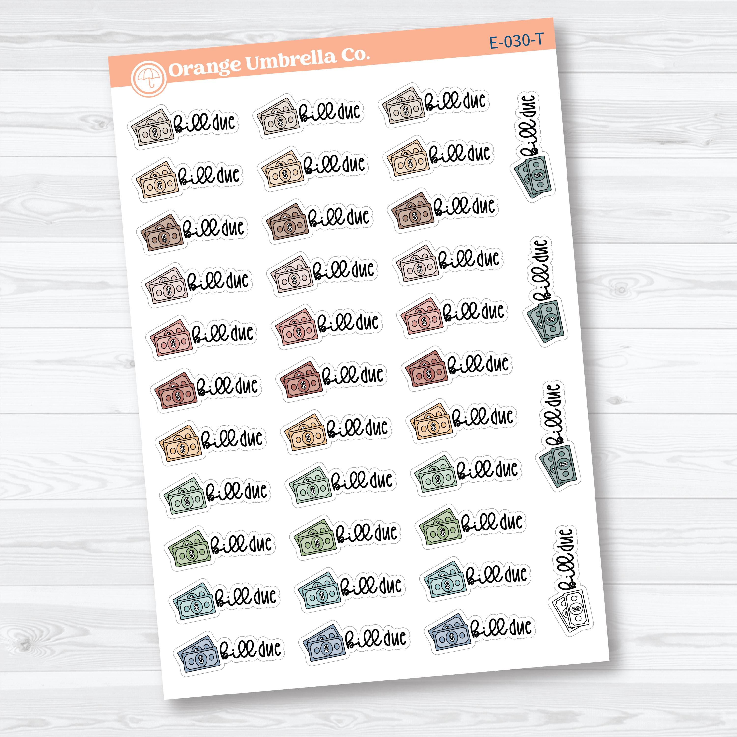 Bill Due F18 Event Labels | Planner Stickers | E-030